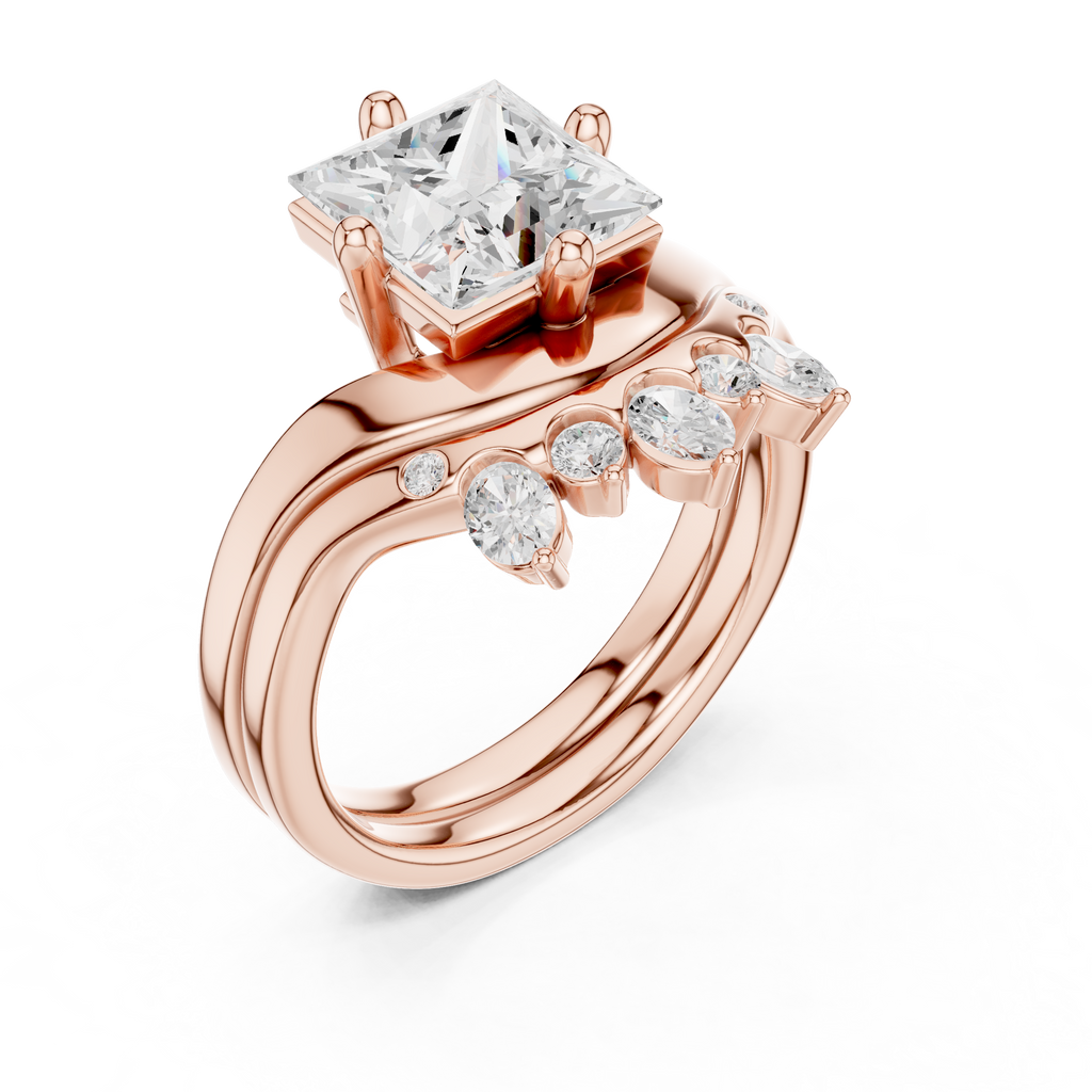 2.83 CT Princess Cut Crown Cluster Diamond Engagement Ring