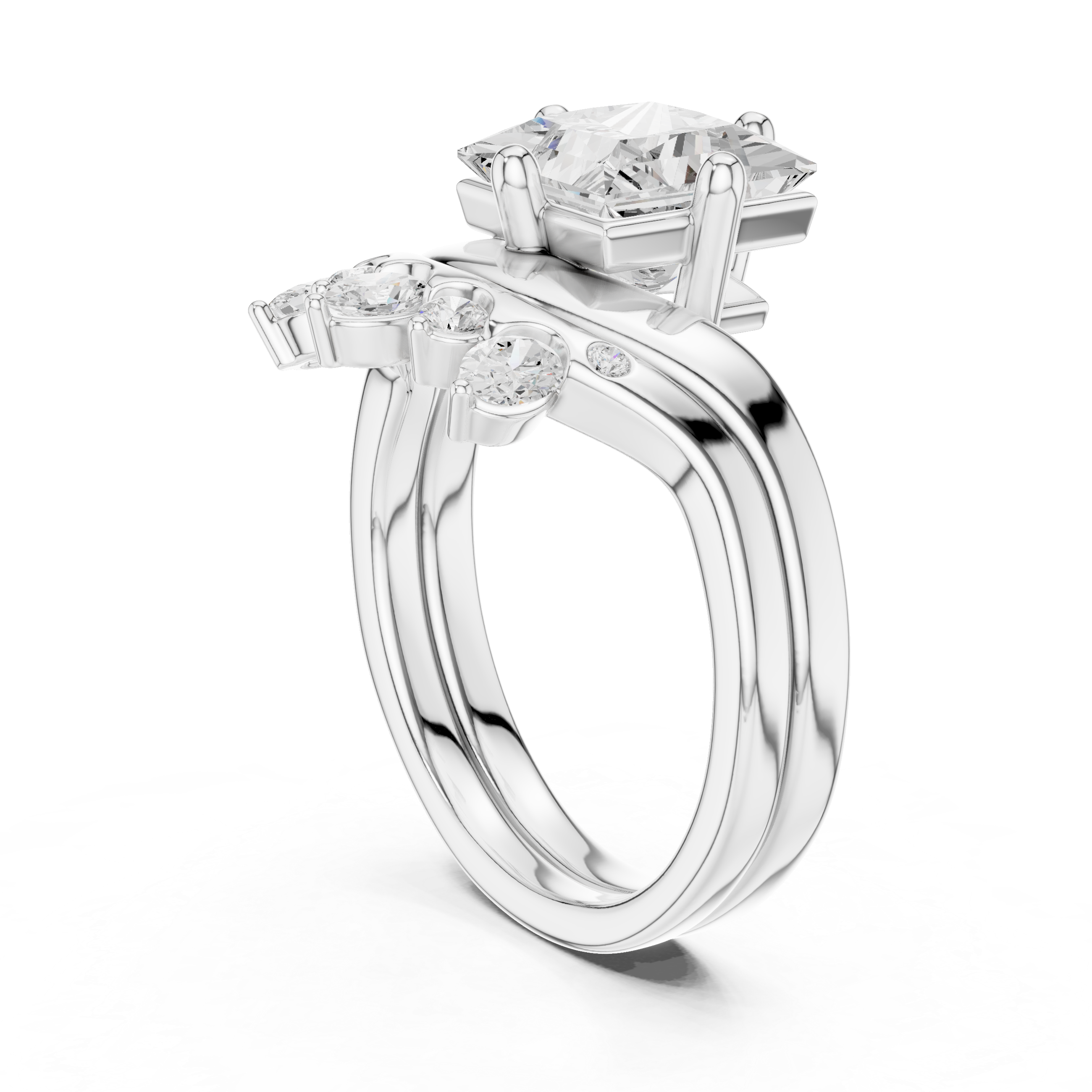 2.83 CT Princess Cut Crown Cluster Diamond Engagement Ring