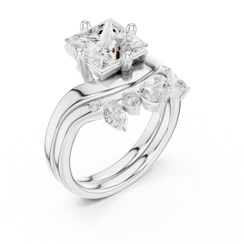 2.83 CT Princess Cut Crown Cluster Diamond Engagement Ring