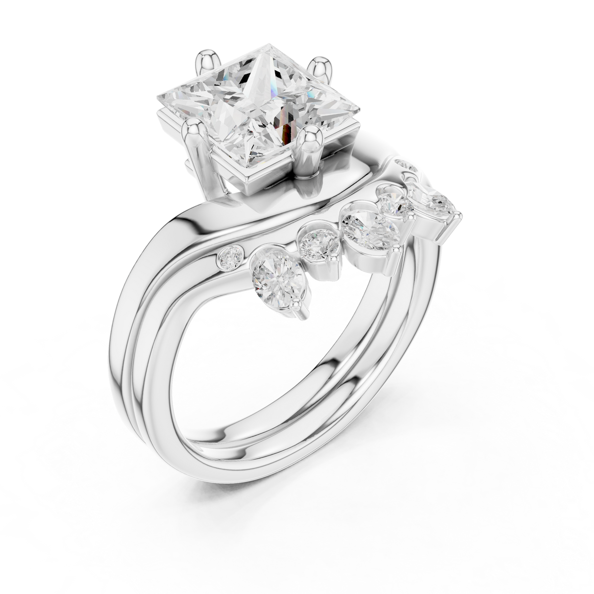 Princess Cut Crown Cluster Diamond Engagement Ring – view 3 of 12, lab grown diamond ring | Jewelix Atelier