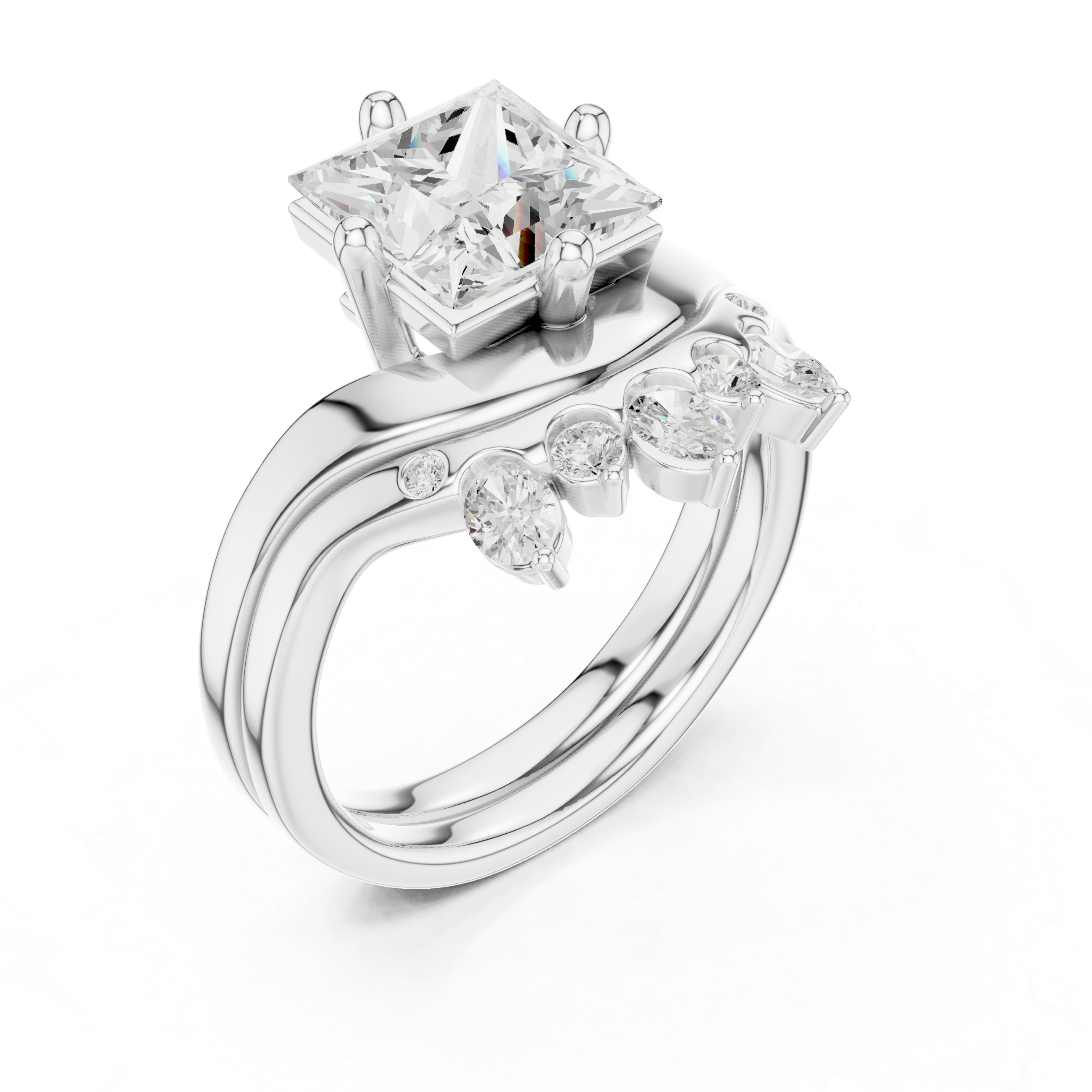 2.83 CT Princess Cut Crown Cluster Diamond Engagement Ring
