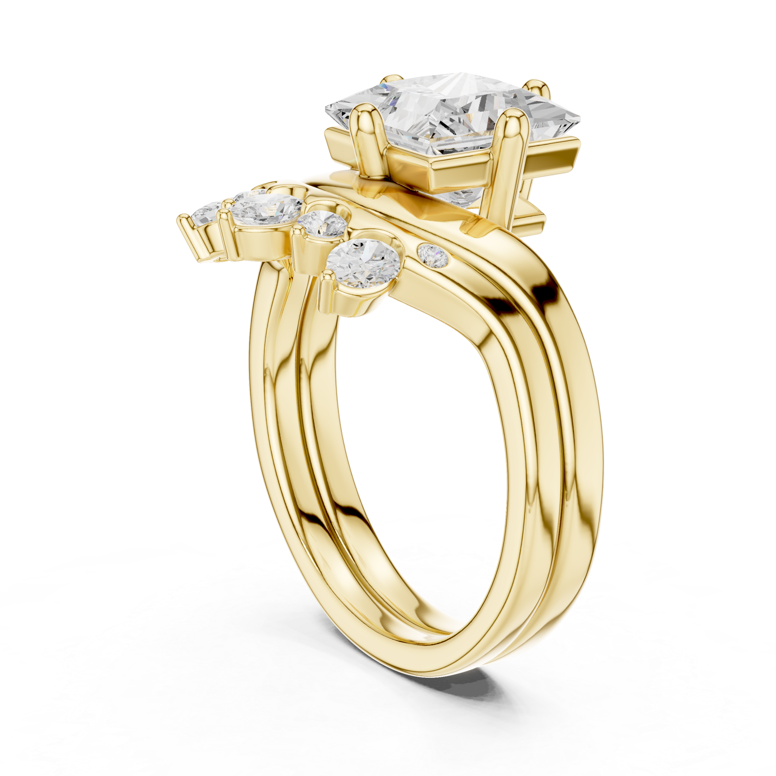 2.83 CT Princess Cut Crown Cluster Diamond Engagement Ring