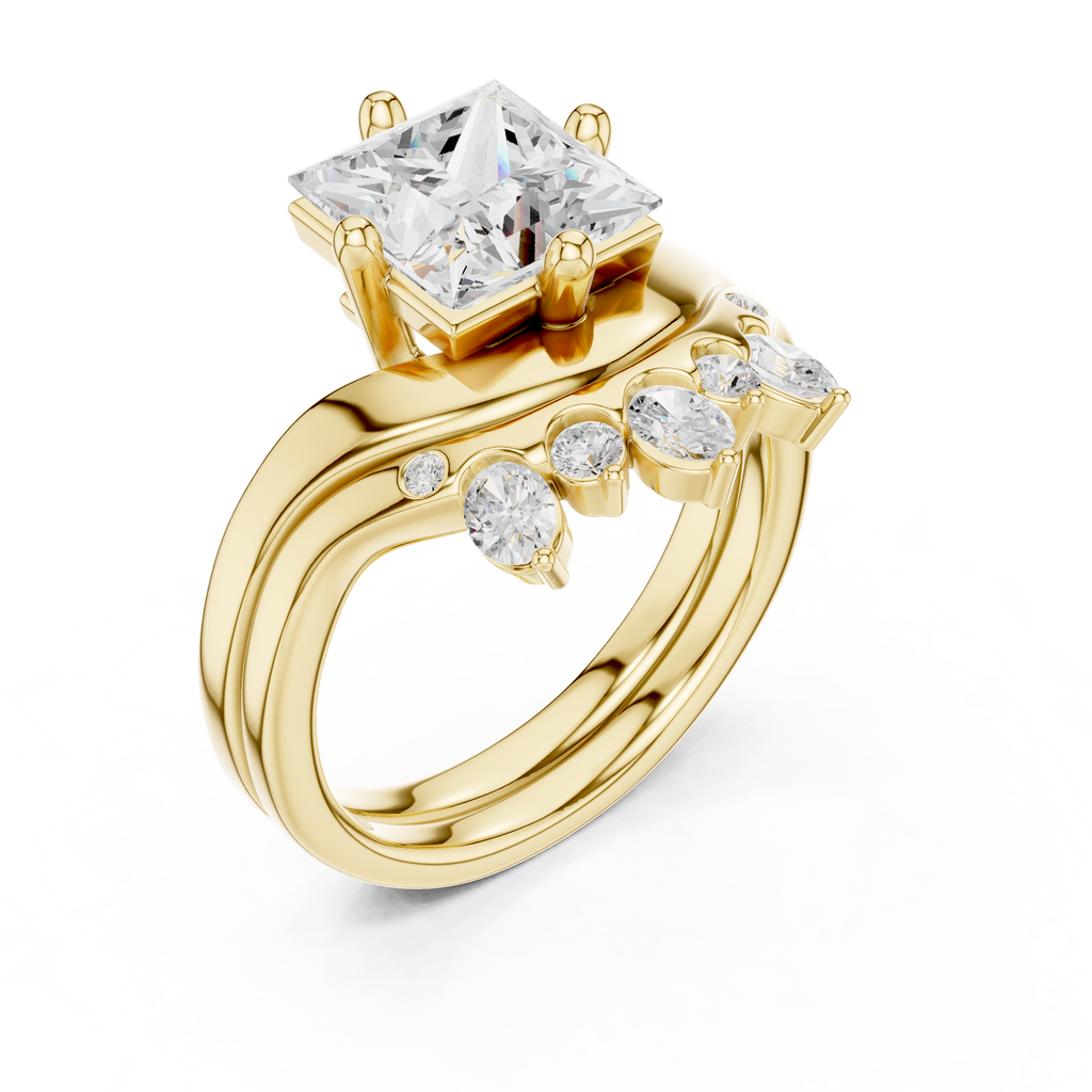 2.83 CT Princess Cut Crown Cluster Diamond Engagement Ring