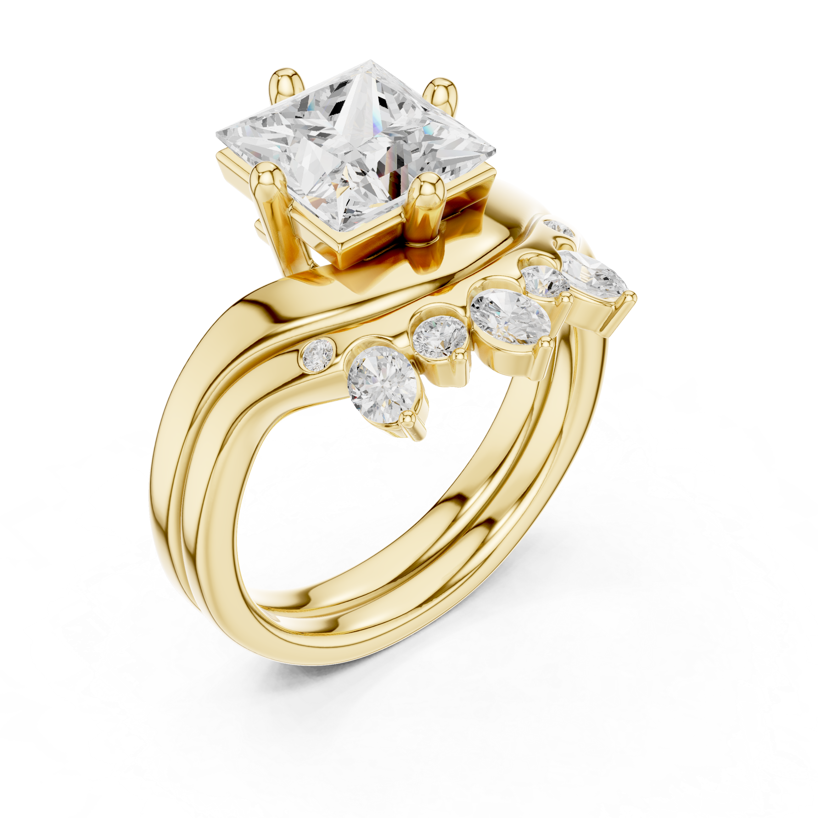 2.83 CT Princess Cut Crown Cluster Diamond Engagement Ring