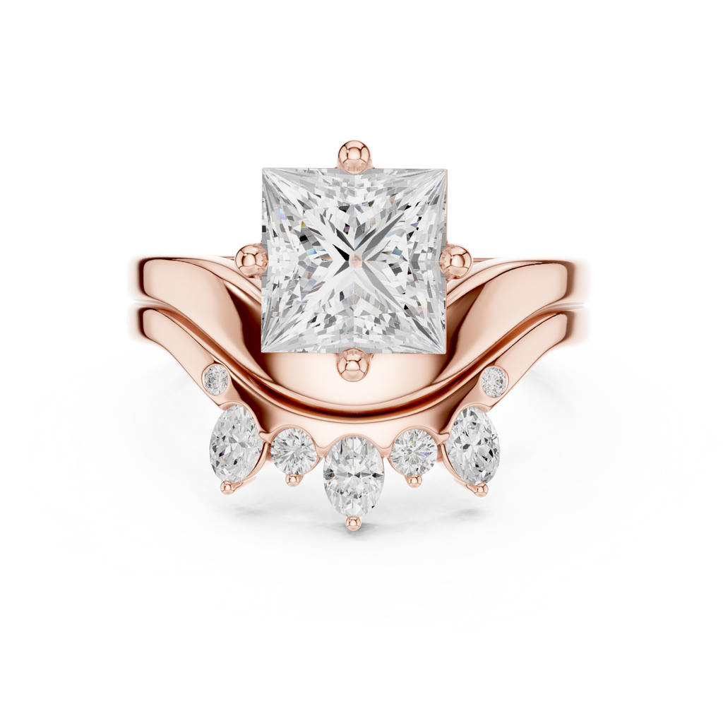 2.83 CT Princess Cut Crown Cluster Diamond Engagement Ring