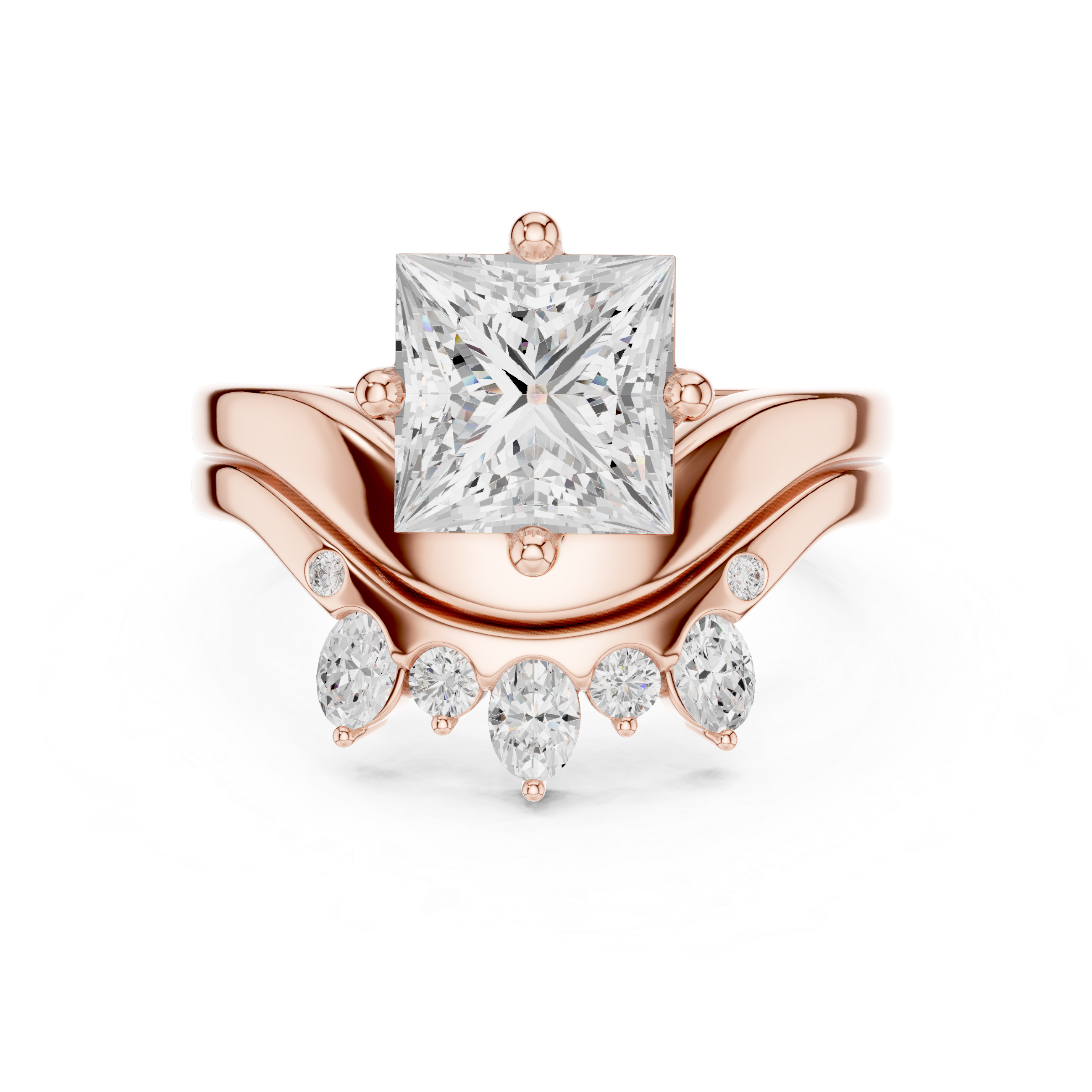 2.83 CT Princess Cut Crown Cluster Diamond Engagement Ring