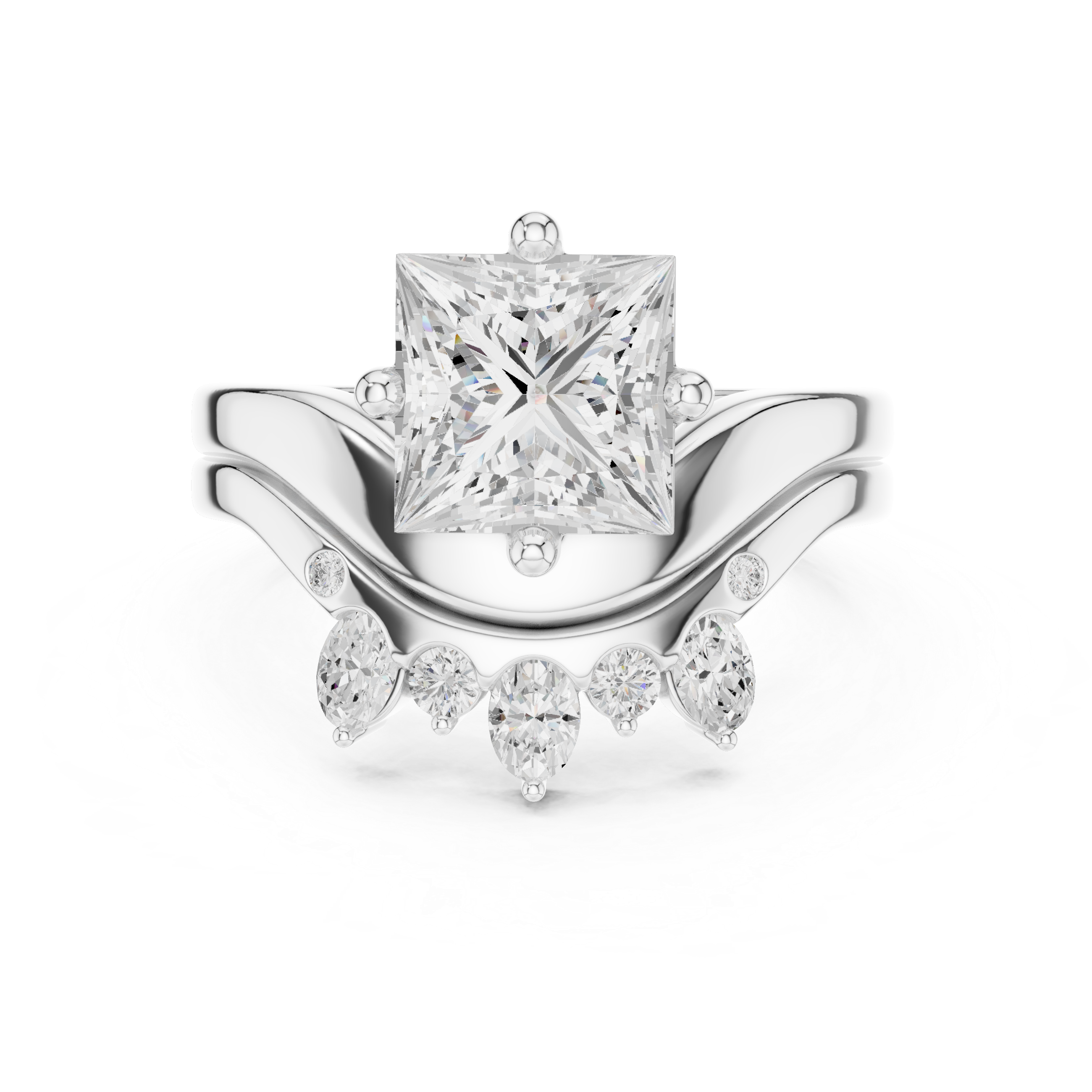 2.83 CT Princess Cut Crown Cluster Diamond Engagement Ring