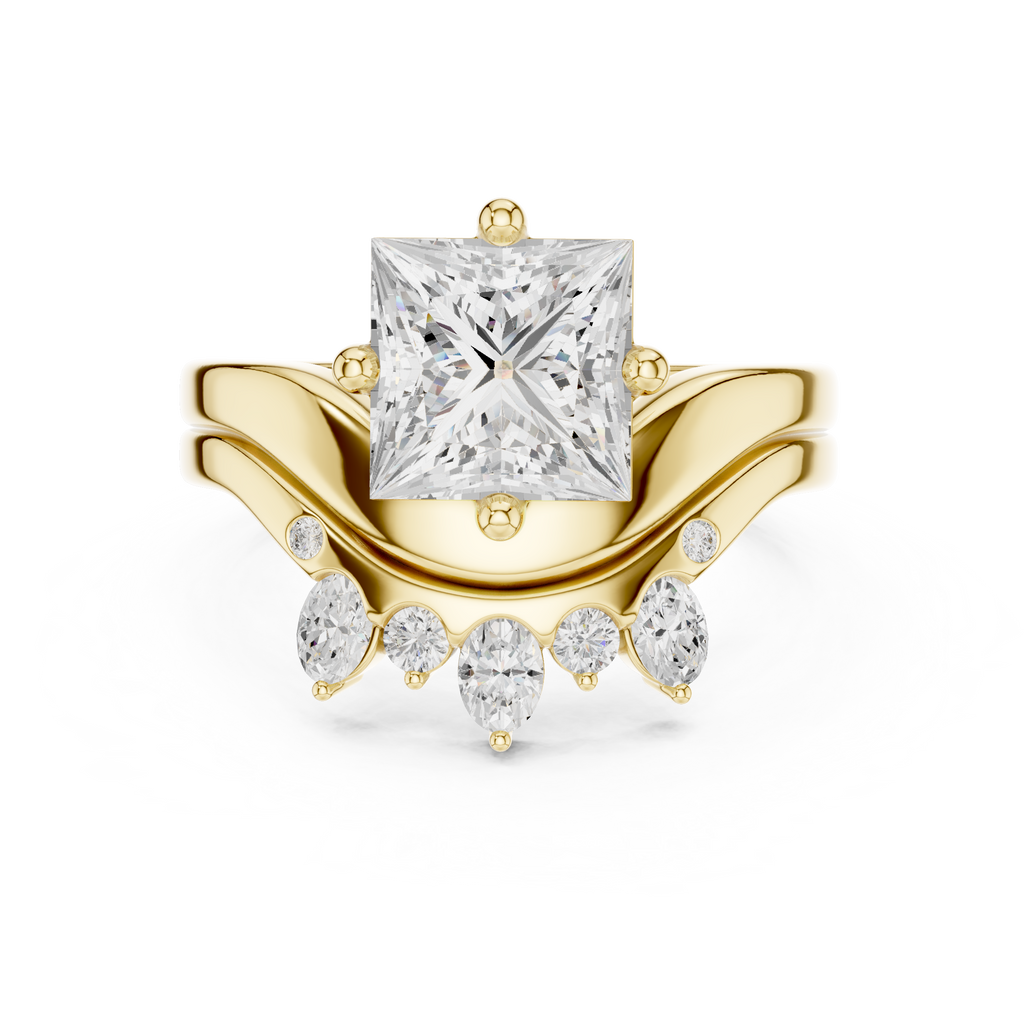 2.83 CT Princess Cut Crown Cluster Diamond Engagement Ring