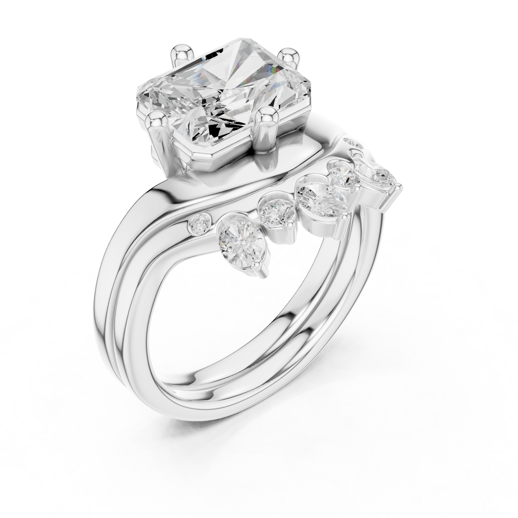 2.83 CT Radiant Cut Crown Cluster Diamond Engagement Ring