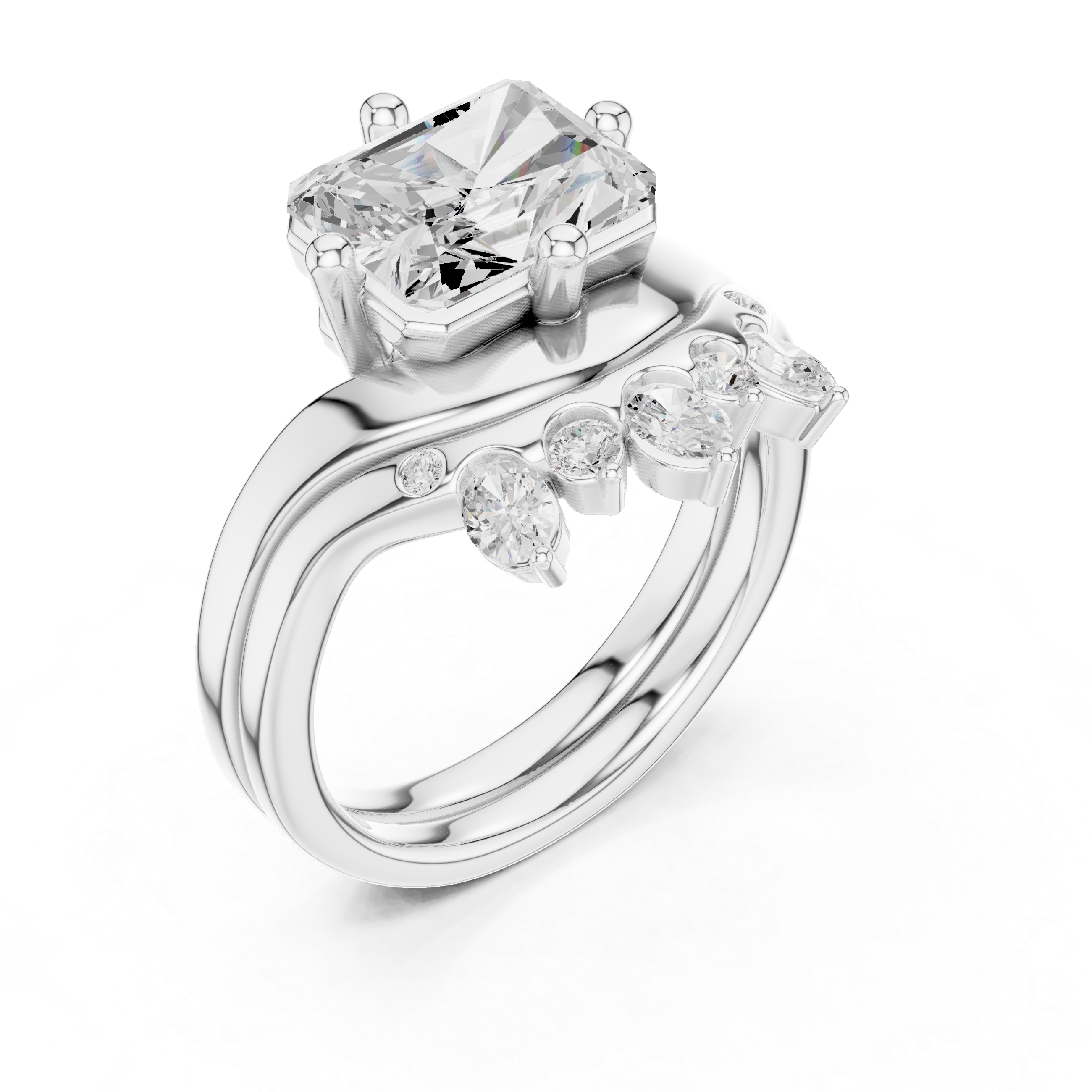 2.83 CT Radiant Cut Crown Cluster Diamond Engagement Ring