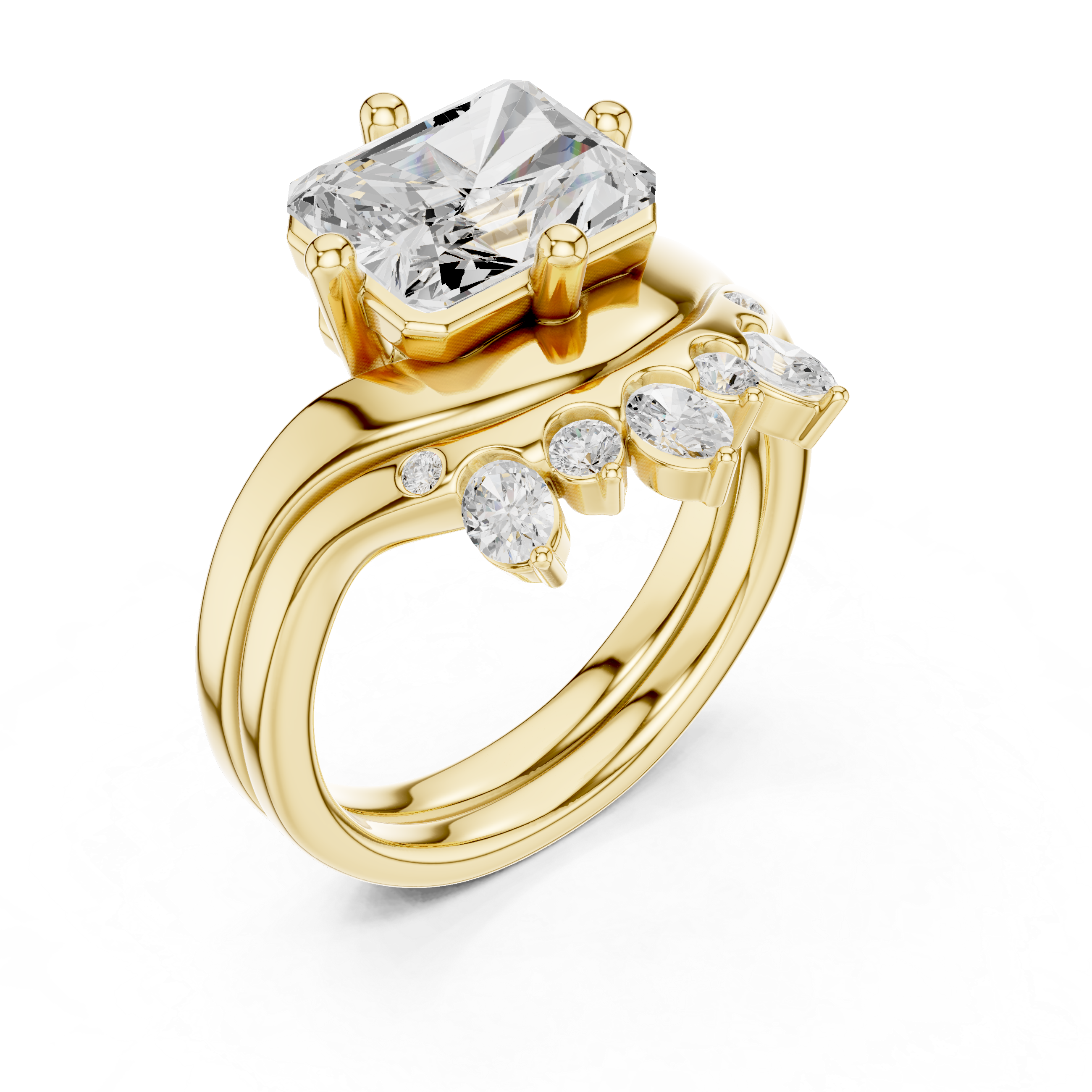 2.83 CT Radiant Cut Crown Cluster Diamond Engagement Ring
