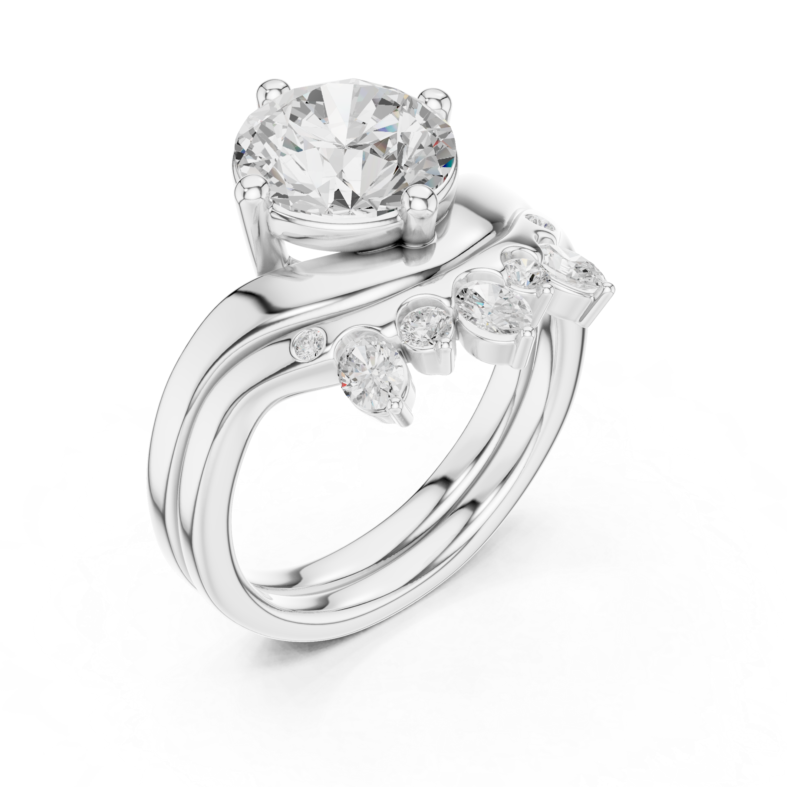 2.83 CT Round Cut Crown Cluster Diamond Engagement Ring