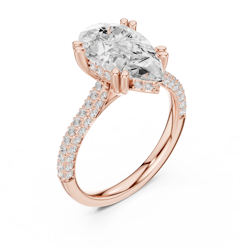 Pear Cut Hidden Halo Diamond Engagement Ring