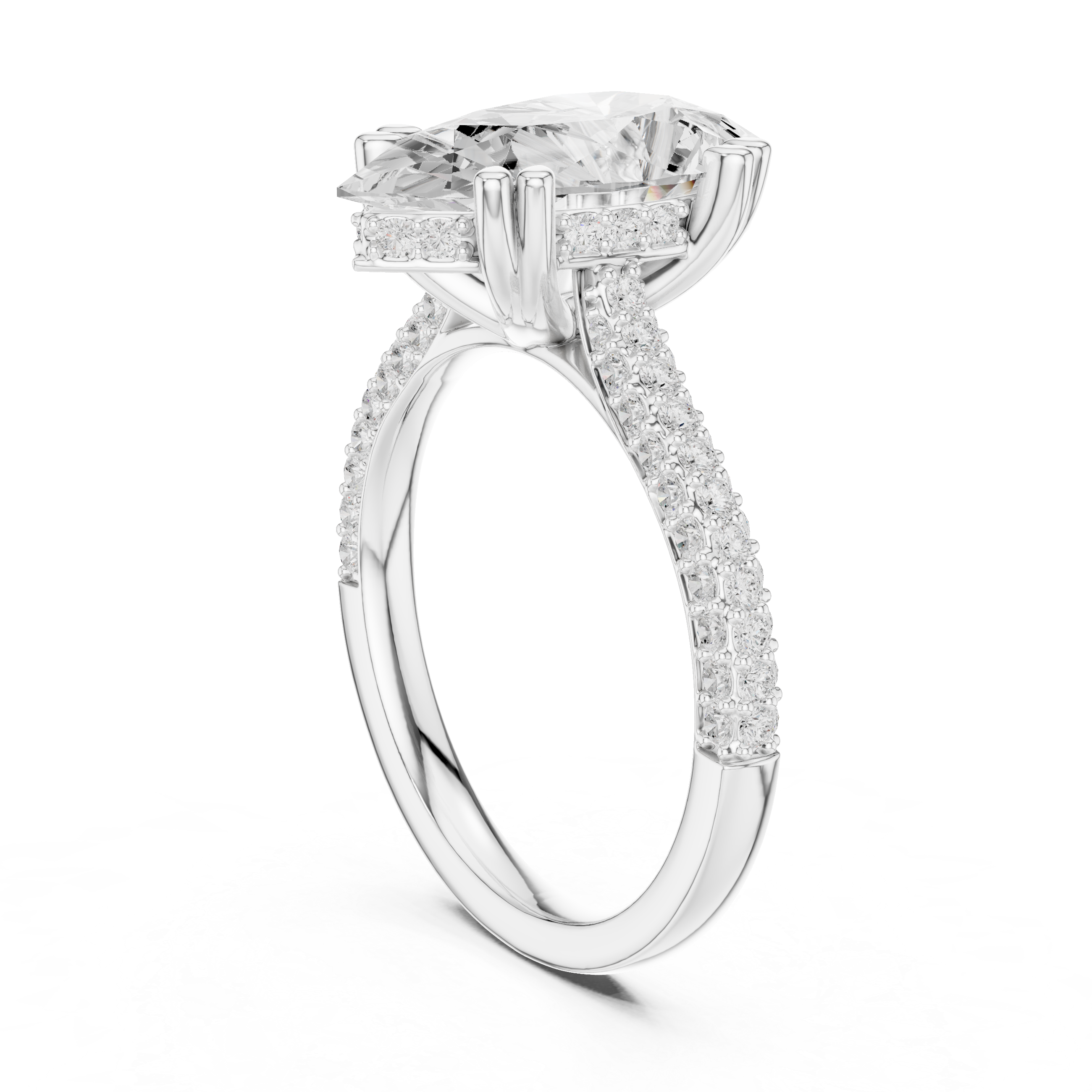 Pear Cut Hidden Halo Diamond Engagement Ring