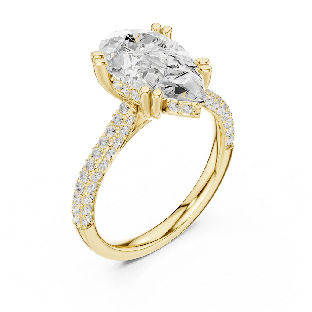 Pear Cut Hidden Halo Diamond Engagement Ring