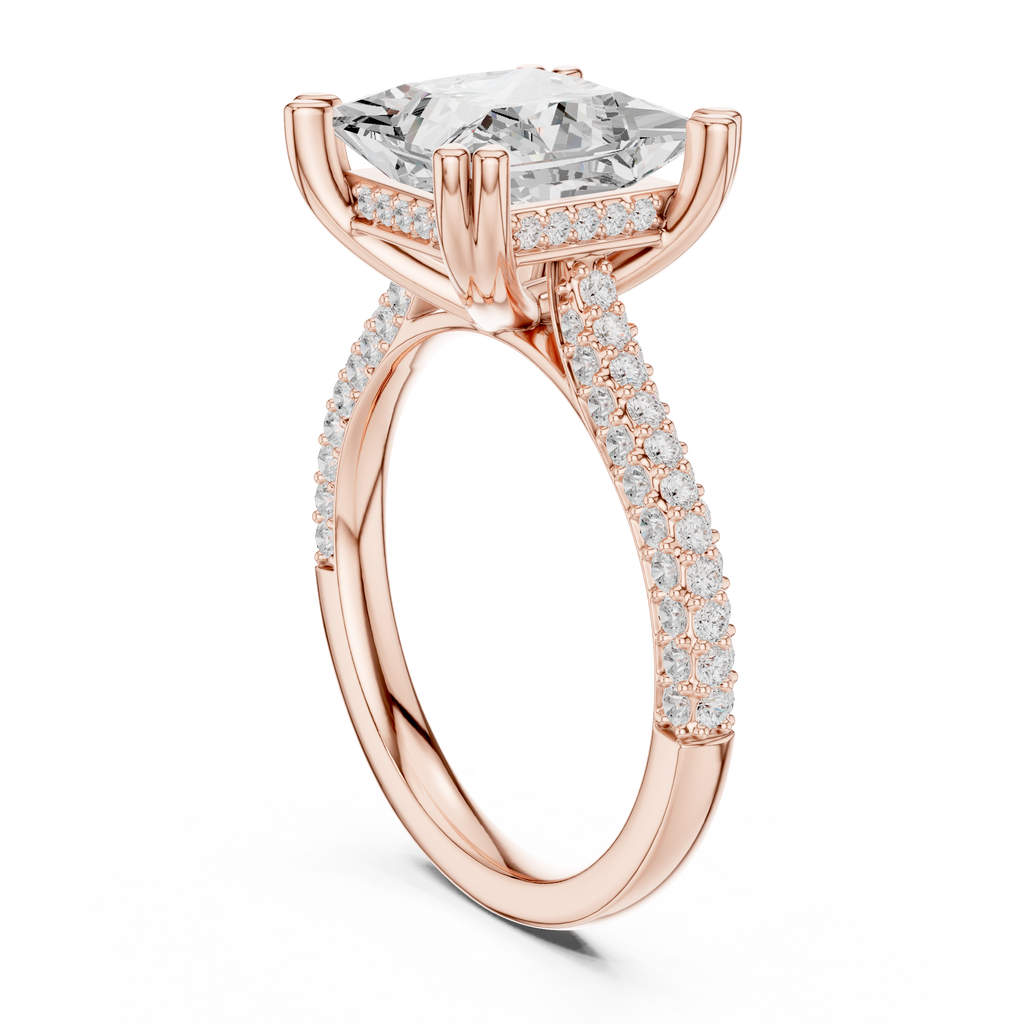 Princess Cut Hidden Halo Diamond Engagement Ring with Pavé Split Shank | 4.44 CTW