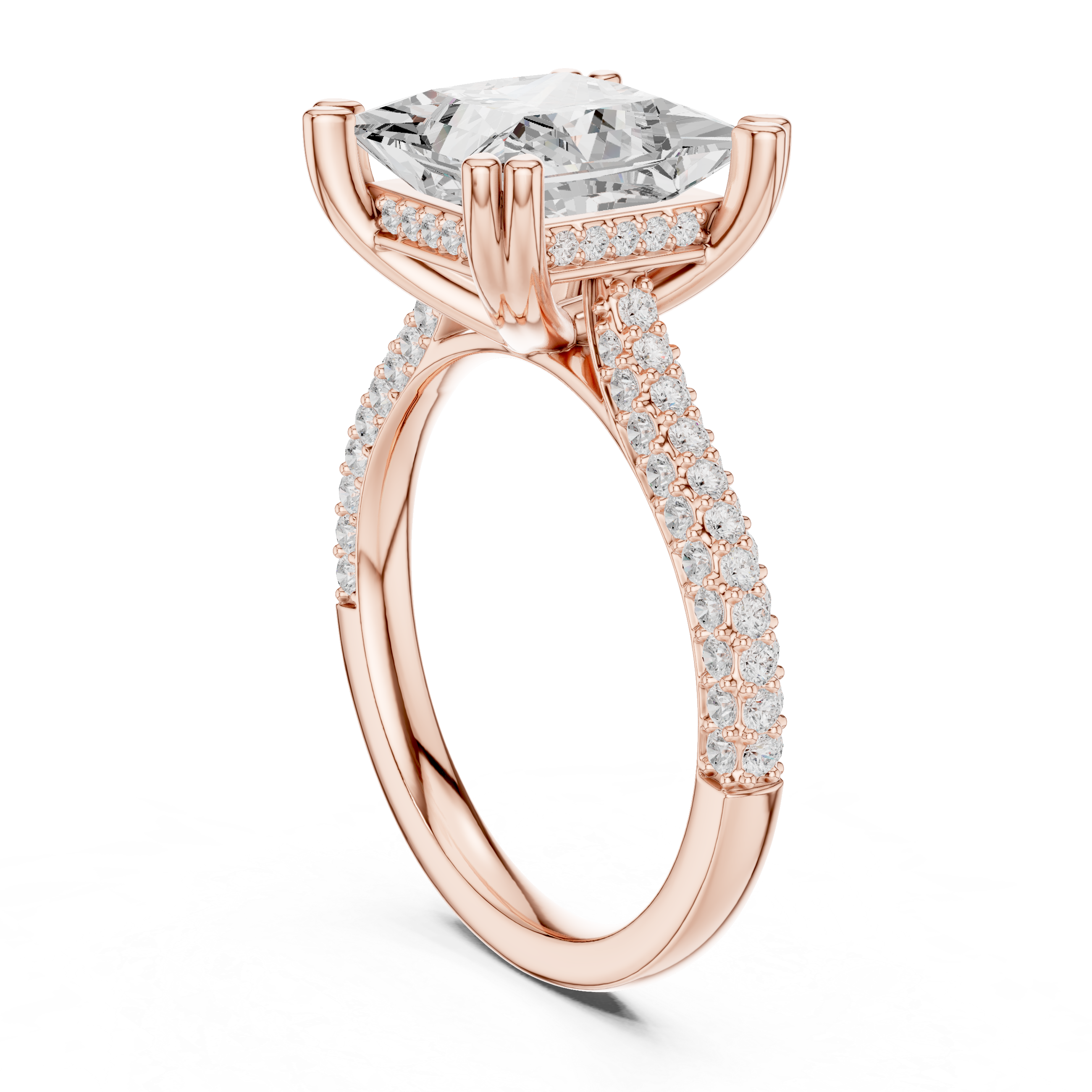 Princess Cut Hidden Halo Diamond Engagement Ring with Pavé Split Shank | 4.44 CTW