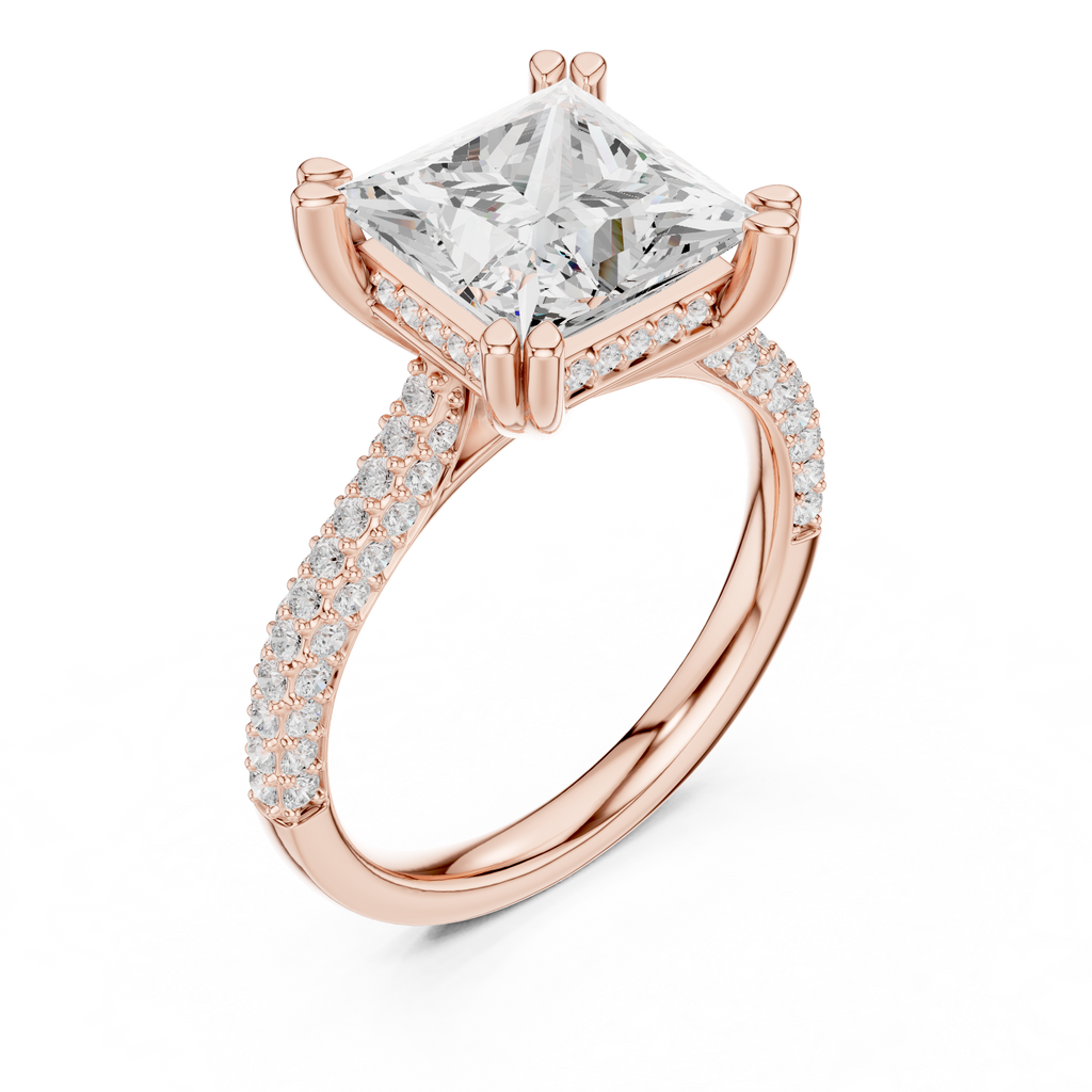 Princess Cut Hidden Halo Diamond Engagement Ring with Pavé Split Shank | 4.44 CTW