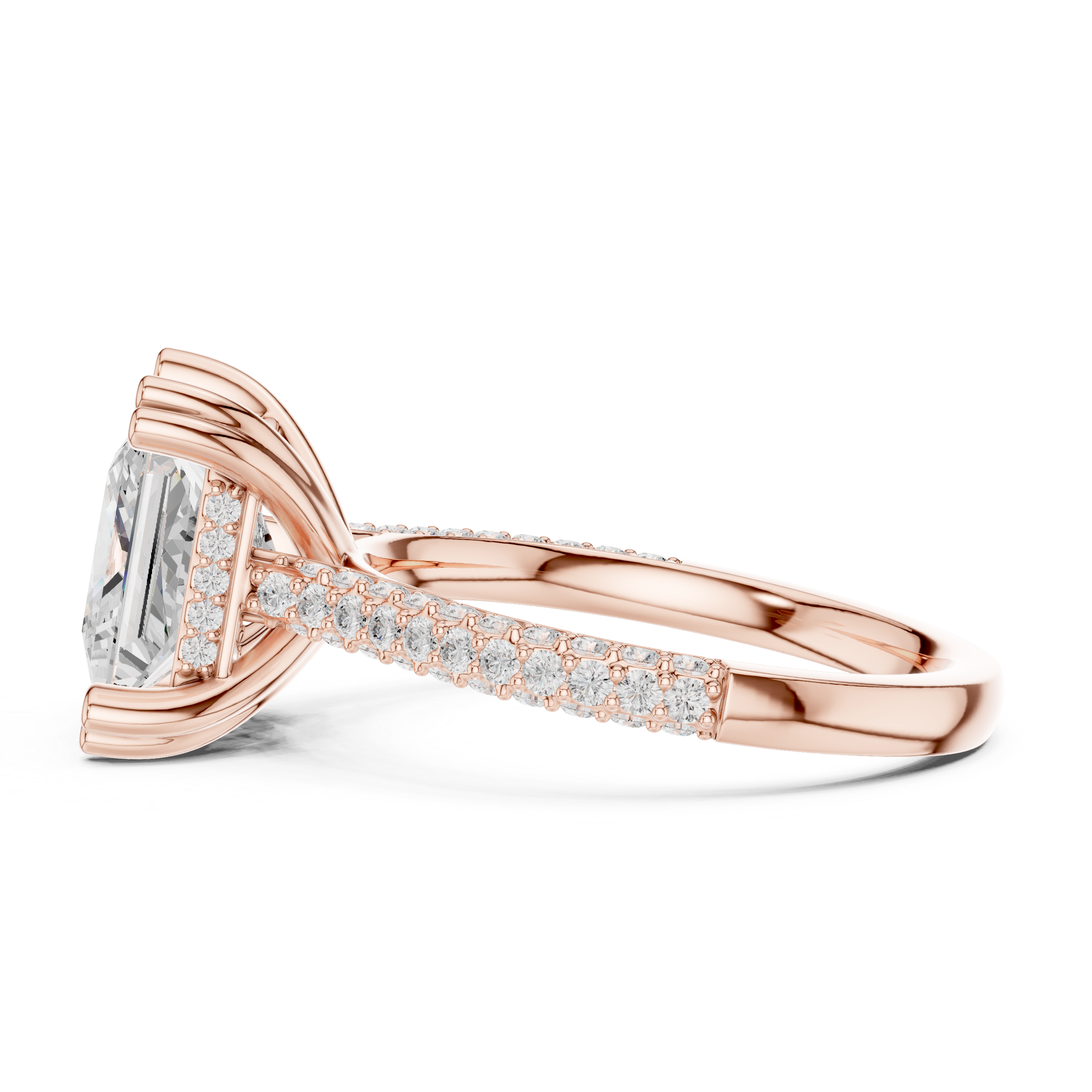 Princess Cut Hidden Halo Diamond Engagement Ring with Pavé Split Shank | 4.44 CTW