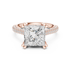Princess Cut Hidden Halo Diamond Engagement Ring with Pavé Split Shank | 4.44 CTW