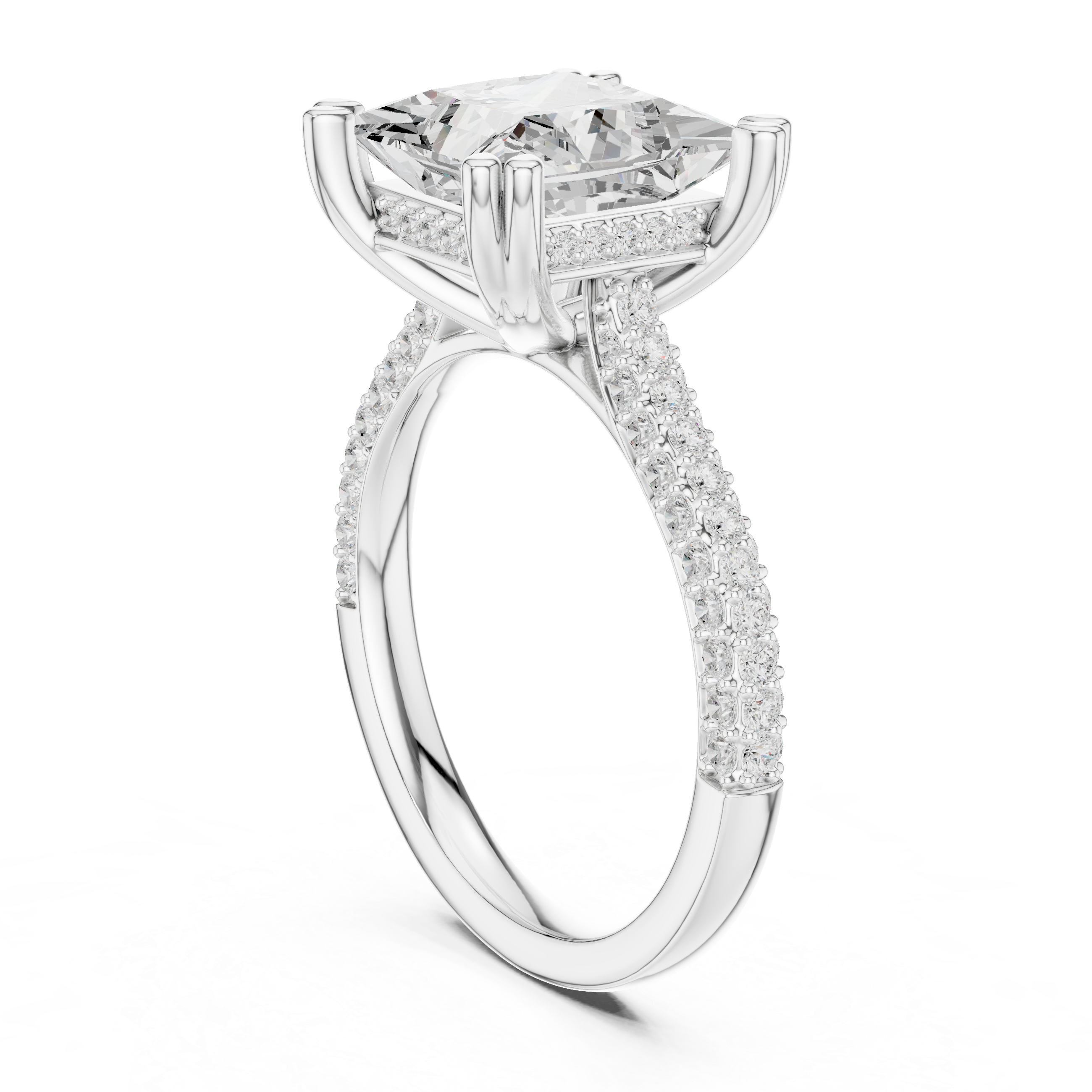 Princess Cut Hidden Halo Diamond Engagement Ring with Pavé Split Shank | 4.44 CTW