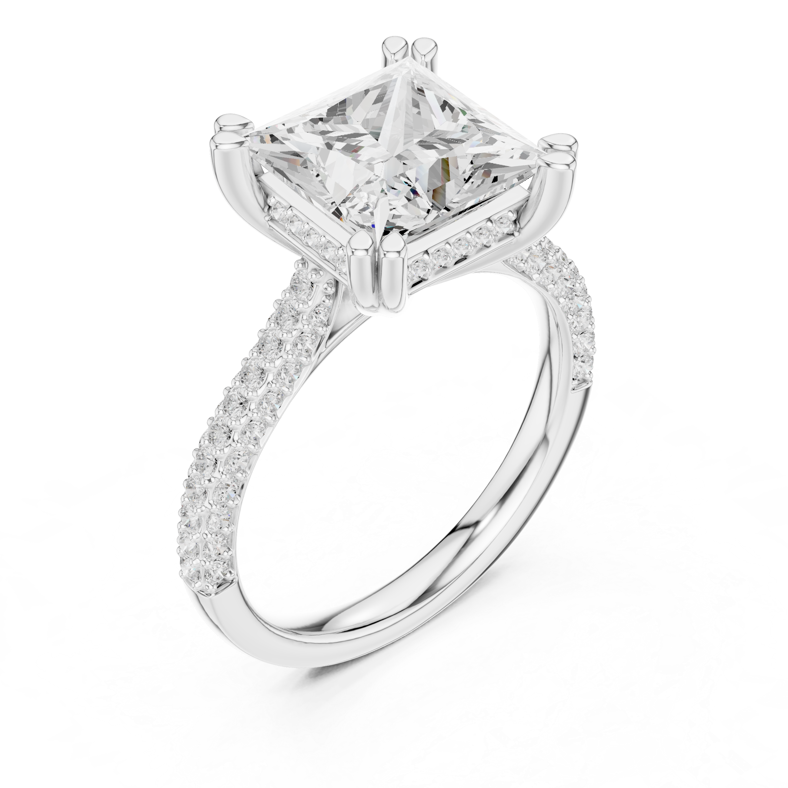 Princess Cut Hidden Halo Diamond Engagement Ring with Pavé Split Shank | 4.44 CTW