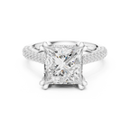 Princess Cut Hidden Halo Diamond Engagement Ring with Pavé Split Shank | 4.44 CTW