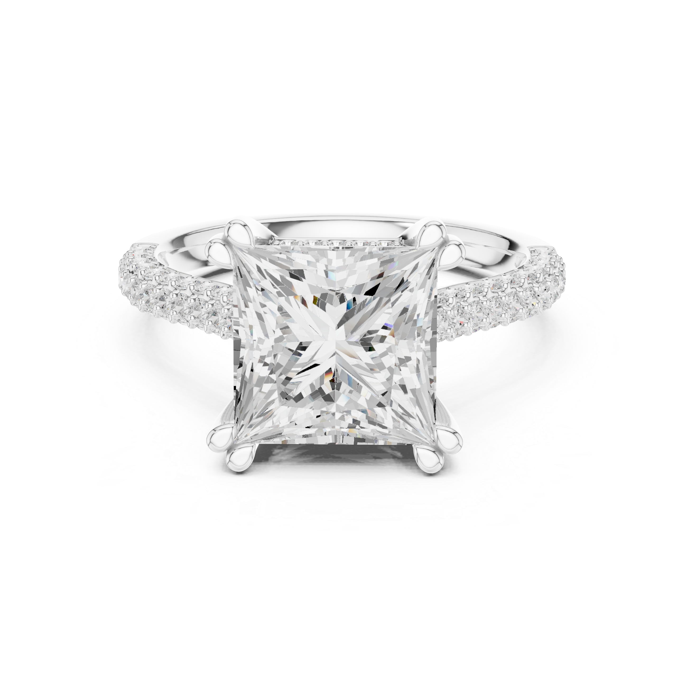 Princess Cut Hidden Halo Diamond Engagement Ring with Pavé Split Shank | 4.44 CTW