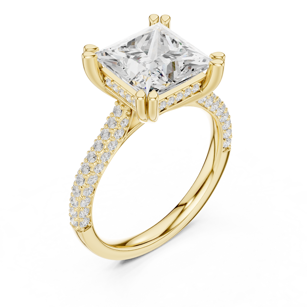 Princess Cut Hidden Halo Diamond Engagement Ring with Pavé Split Shank | 4.44 CTW