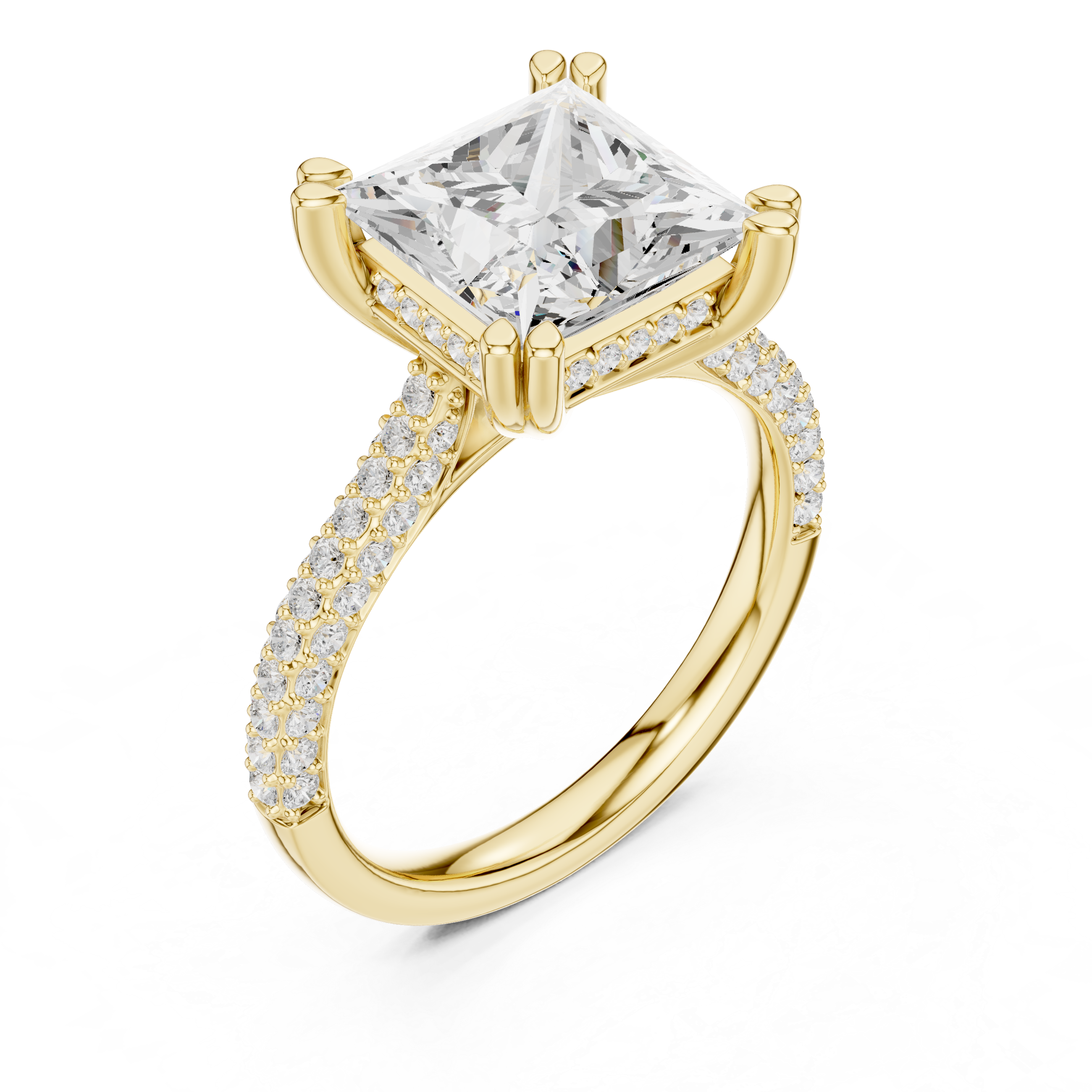 Princess Cut Hidden Halo Diamond Engagement Ring with Pavé Split Shank | 4.44 CTW