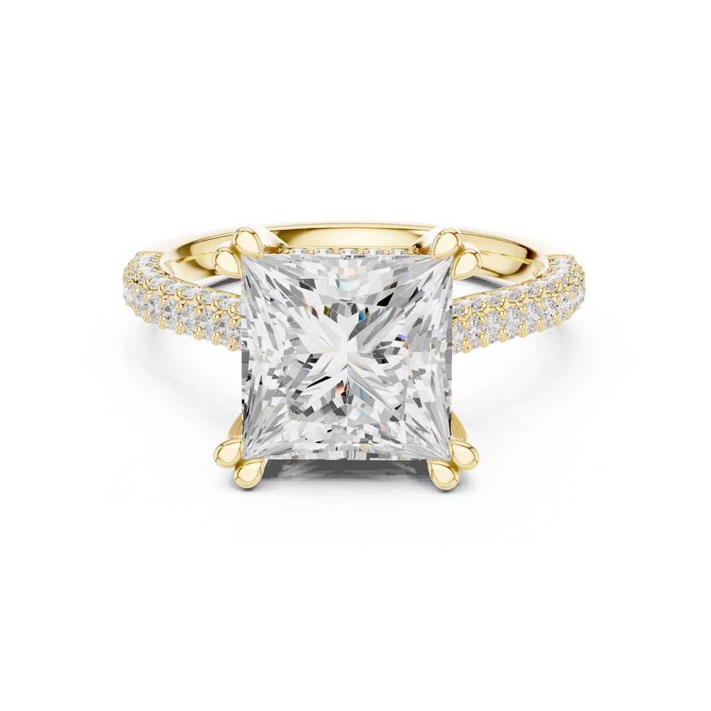 Princess Cut Hidden Halo Diamond Engagement Ring with Pavé Split Shank | 4.44 CTW
