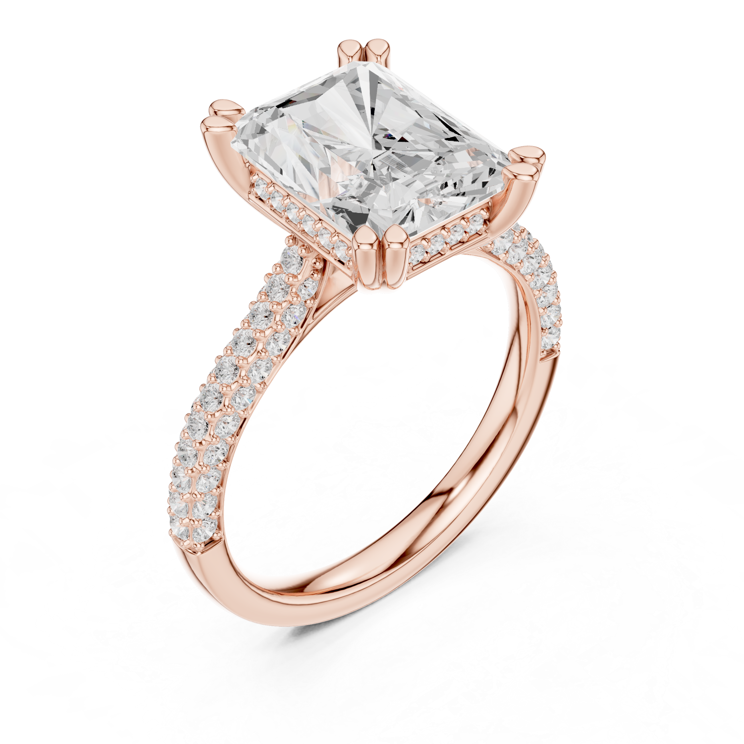 Radiant Cut Hidden Halo Diamond Engagement Ring with Pavé Split Shank | 5.26 CTW