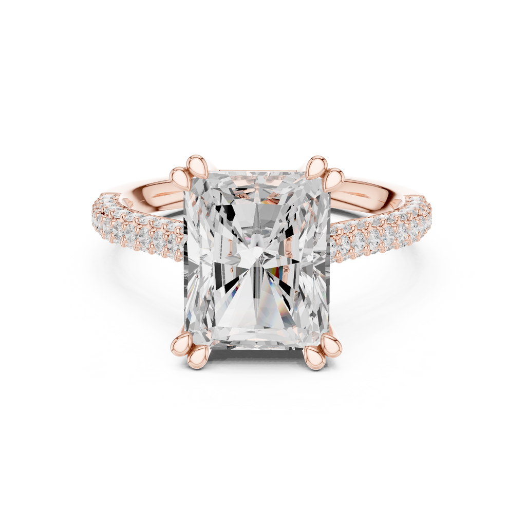 Radiant Cut Hidden Halo Diamond Engagement Ring with Pavé Split Shank | 5.26 CTW