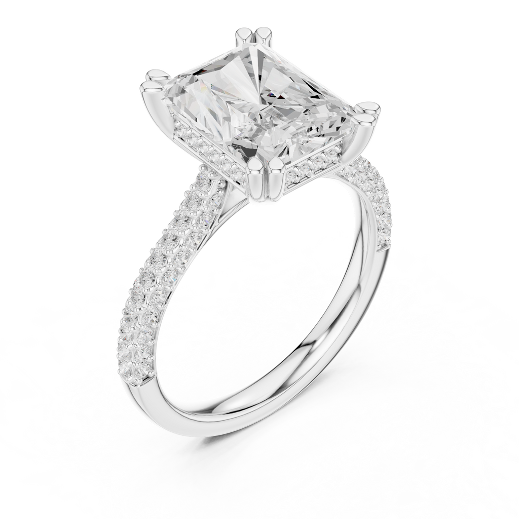 Radiant Cut Hidden Halo Diamond Engagement Ring with Pavé Split Shank | 5.26 CTW