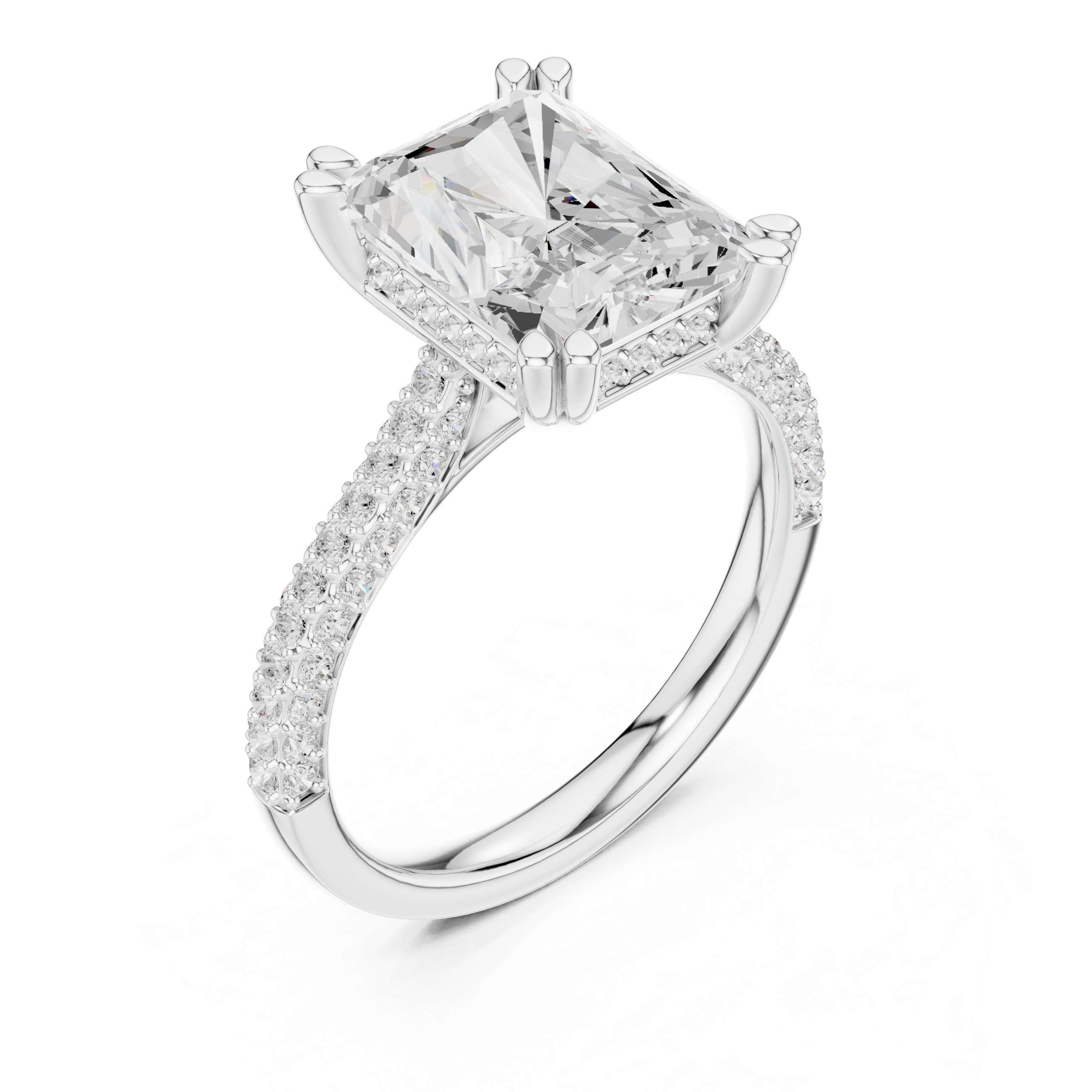 Radiant Cut Hidden Halo Diamond Engagement Ring with Pavé Split Shank | 5.26 CTW