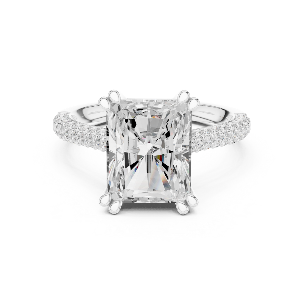 Radiant Cut Hidden Halo Diamond Engagement Ring with Pavé Split Shank | 5.26 CTW