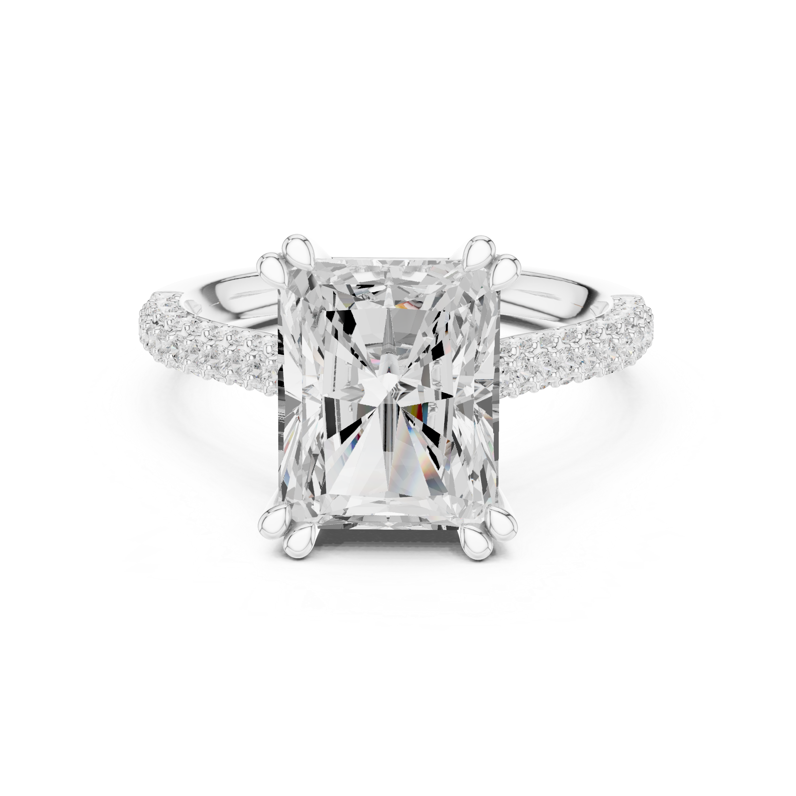 Radiant Cut Hidden Halo Diamond Engagement Ring with Pavé Split Shank | 5.26 CTW