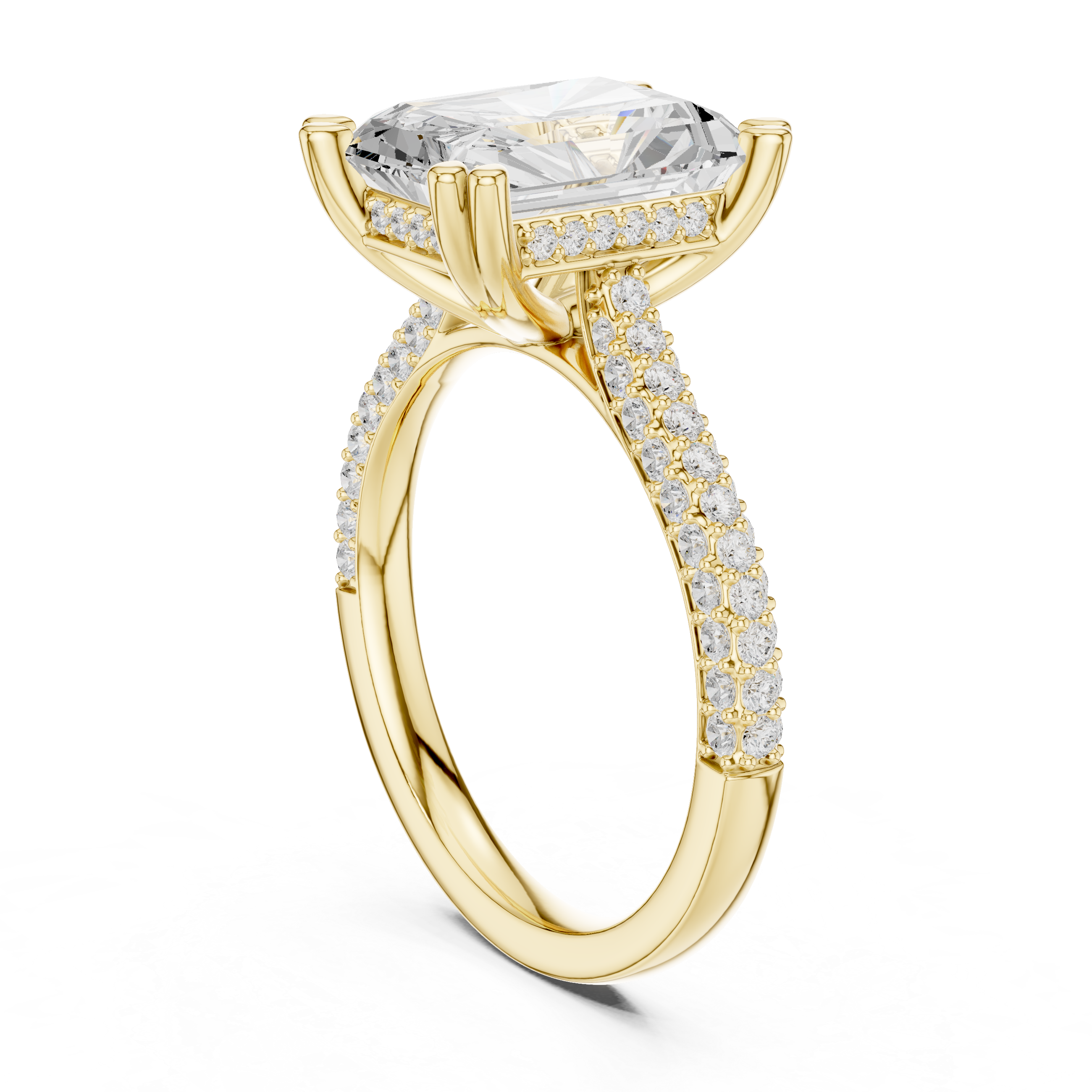 Radiant Cut Hidden Halo Diamond Engagement Ring with Pavé Split Shank | 5.26 CTW
