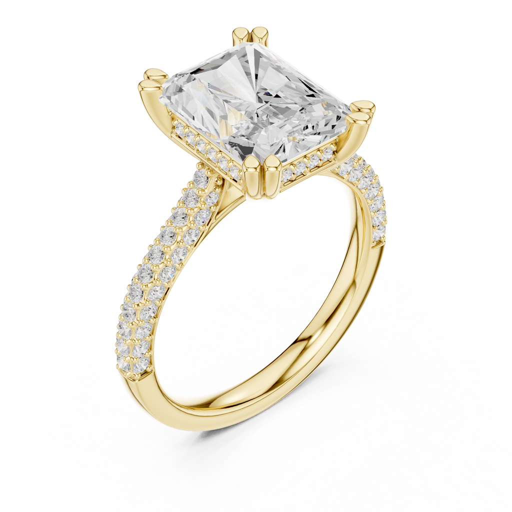 Radiant Cut Hidden Halo Diamond Engagement Ring with Pavé Split Shank | 5.26 CTW
