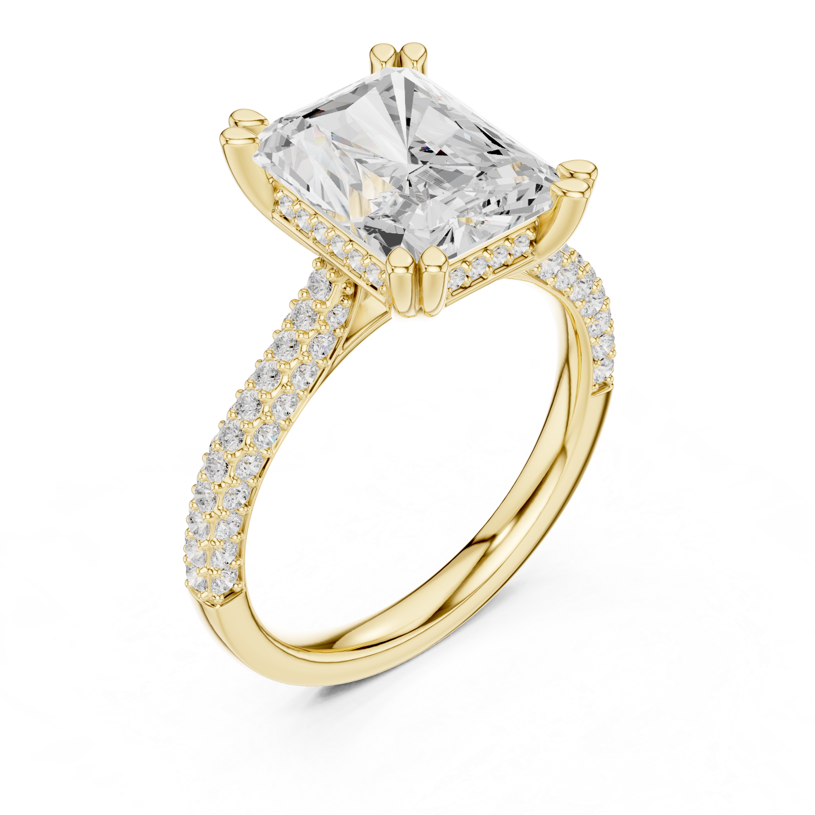 Radiant Cut Hidden Halo Diamond Engagement Ring with Pavé Split Shank | 5.26 CTW