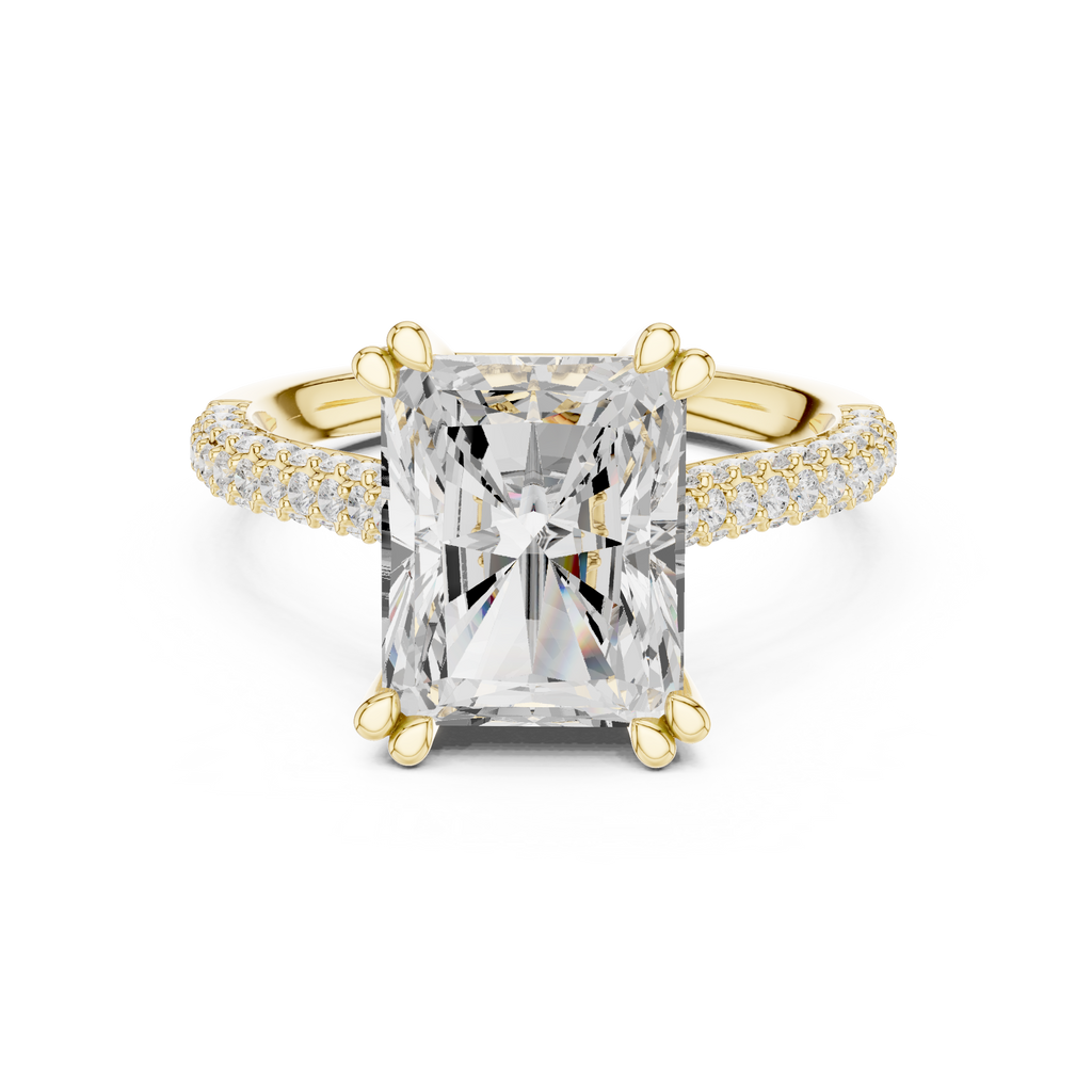 Radiant Cut Hidden Halo Diamond Engagement Ring with Pavé Split Shank | 5.26 CTW