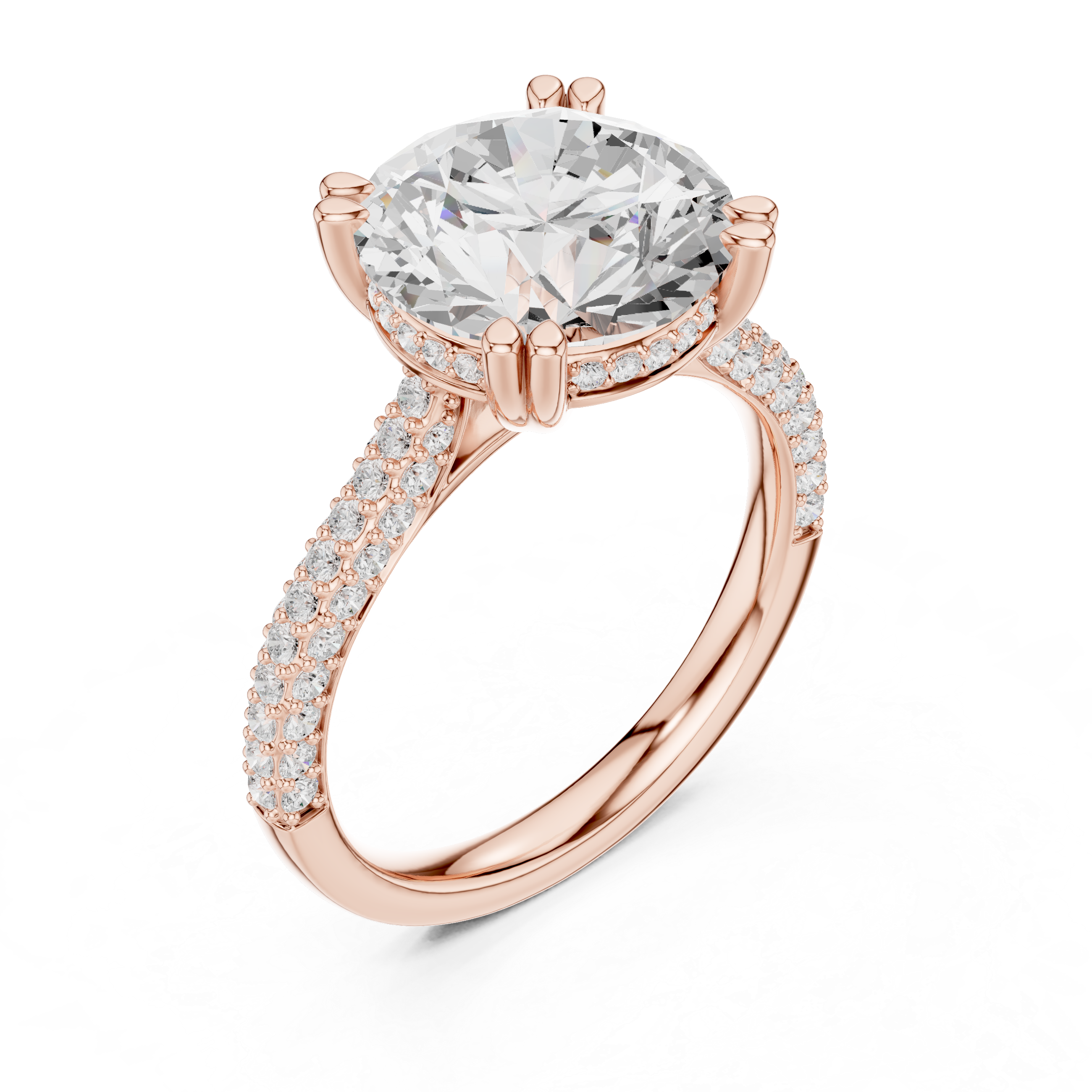 Emerald Cut Three Stone Diamond Engagement Ring with Pavé Band – 2.99 CTW