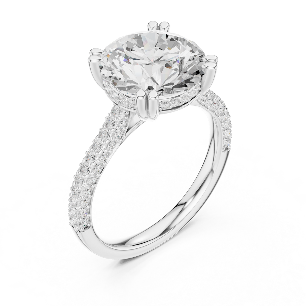 Emerald Cut Three Stone Diamond Engagement Ring with Pavé Band – 2.99 CTW