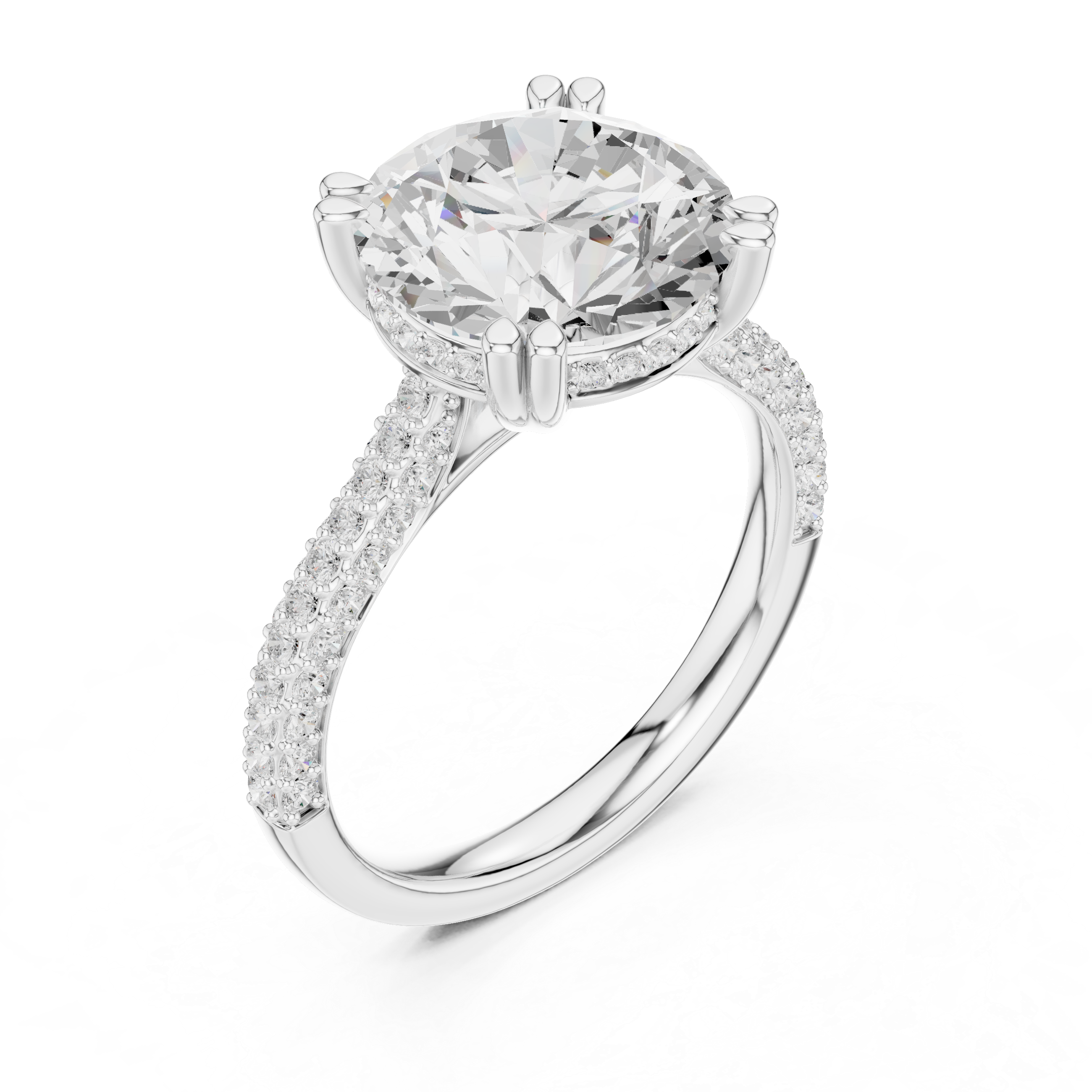 Emerald Cut Three Stone Diamond Engagement Ring with Pavé Band – 2.99 CTW
