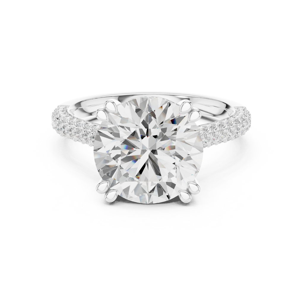Emerald Cut Three Stone Diamond Engagement Ring with Pavé Band – 2.99 CTW