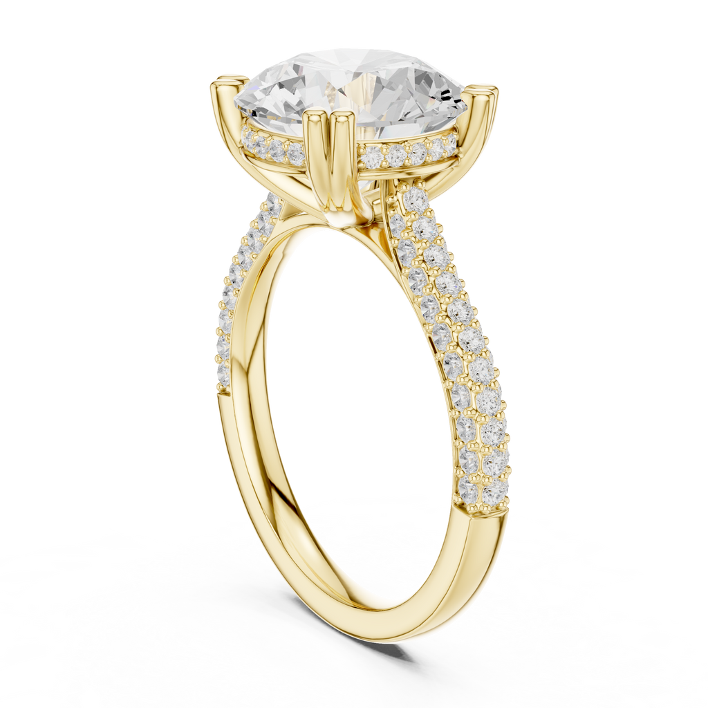 Emerald Cut Three Stone Diamond Engagement Ring with Pavé Band – 2.99 CTW