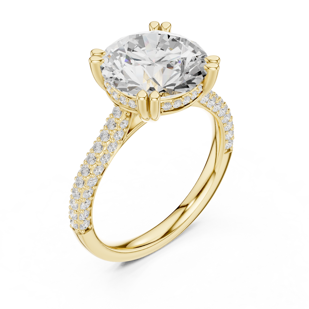 Emerald Cut Three Stone Diamond Engagement Ring with Pavé Band – 2.99 CTW