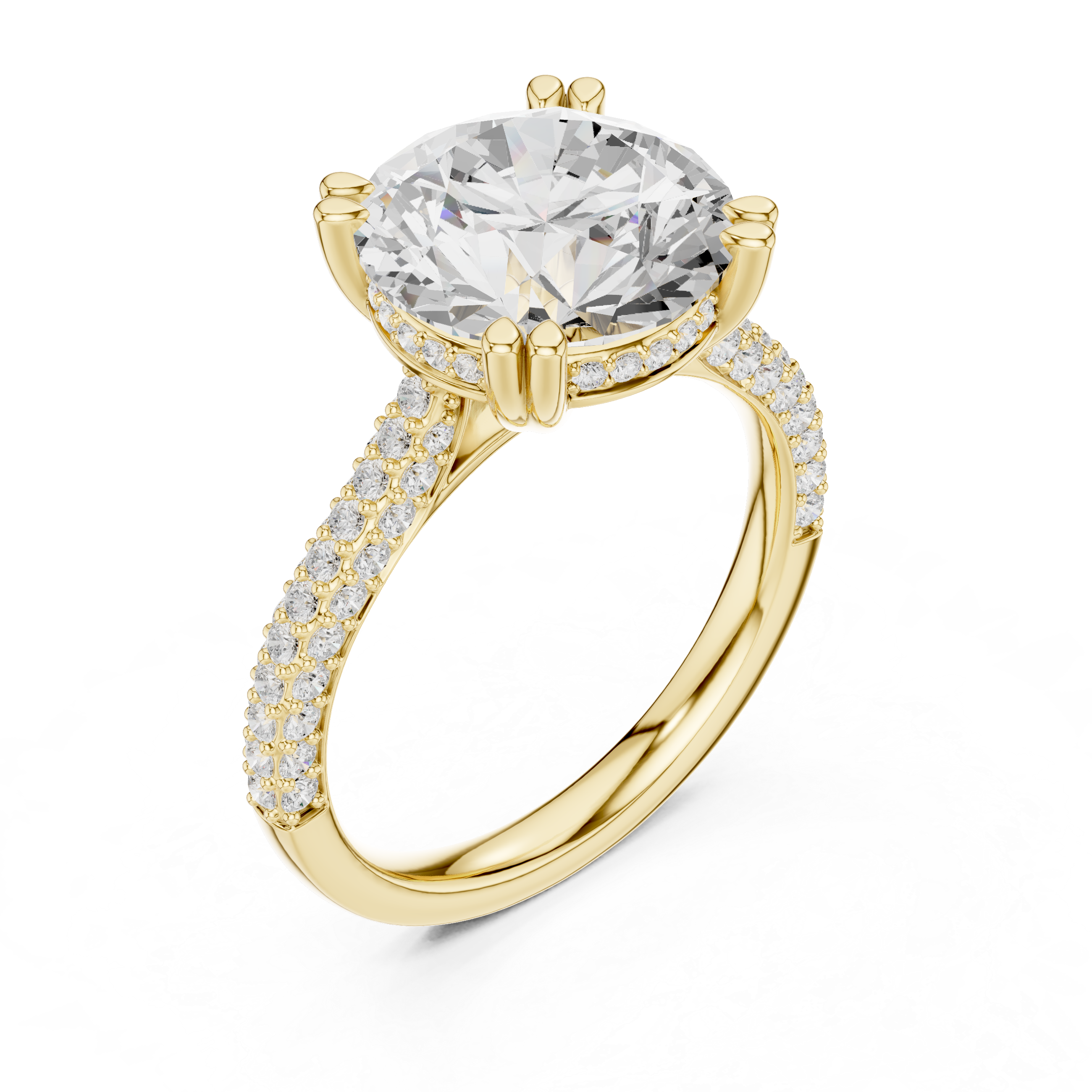 Emerald Cut Three Stone Diamond Engagement Ring with Pavé Band – 2.99 CTW