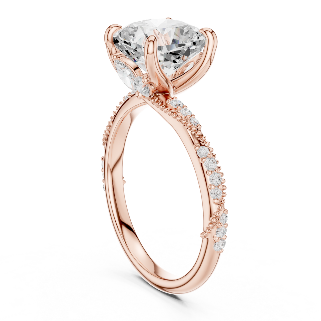 3.08 CT Cushion Cut Three Stone Diamond Engagement Ring with Pavé Band