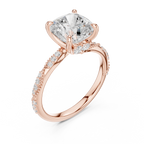 3.08 CT Cushion Cut Three Stone Diamond Engagement Ring with Pavé Band